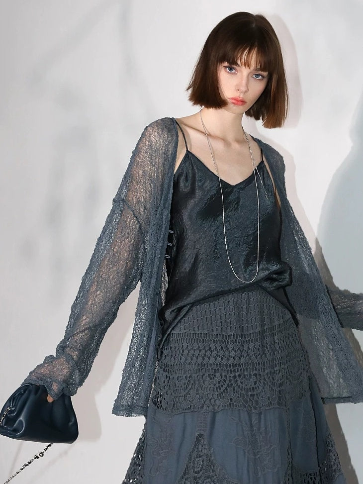 COCOBELLA Soft Lace V Neck Shell Button Straight Fit Women Long Sleeve Knit T-Shirts