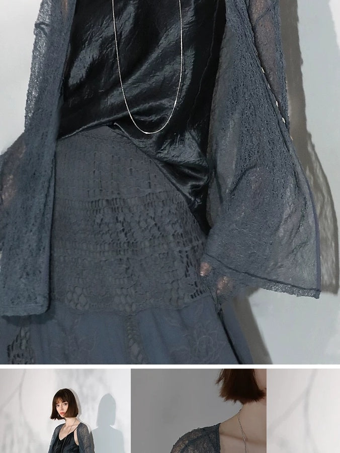 COCOBELLA Soft Lace V Neck Shell Button Straight Fit Women Long Sleeve Knit T-Shirts