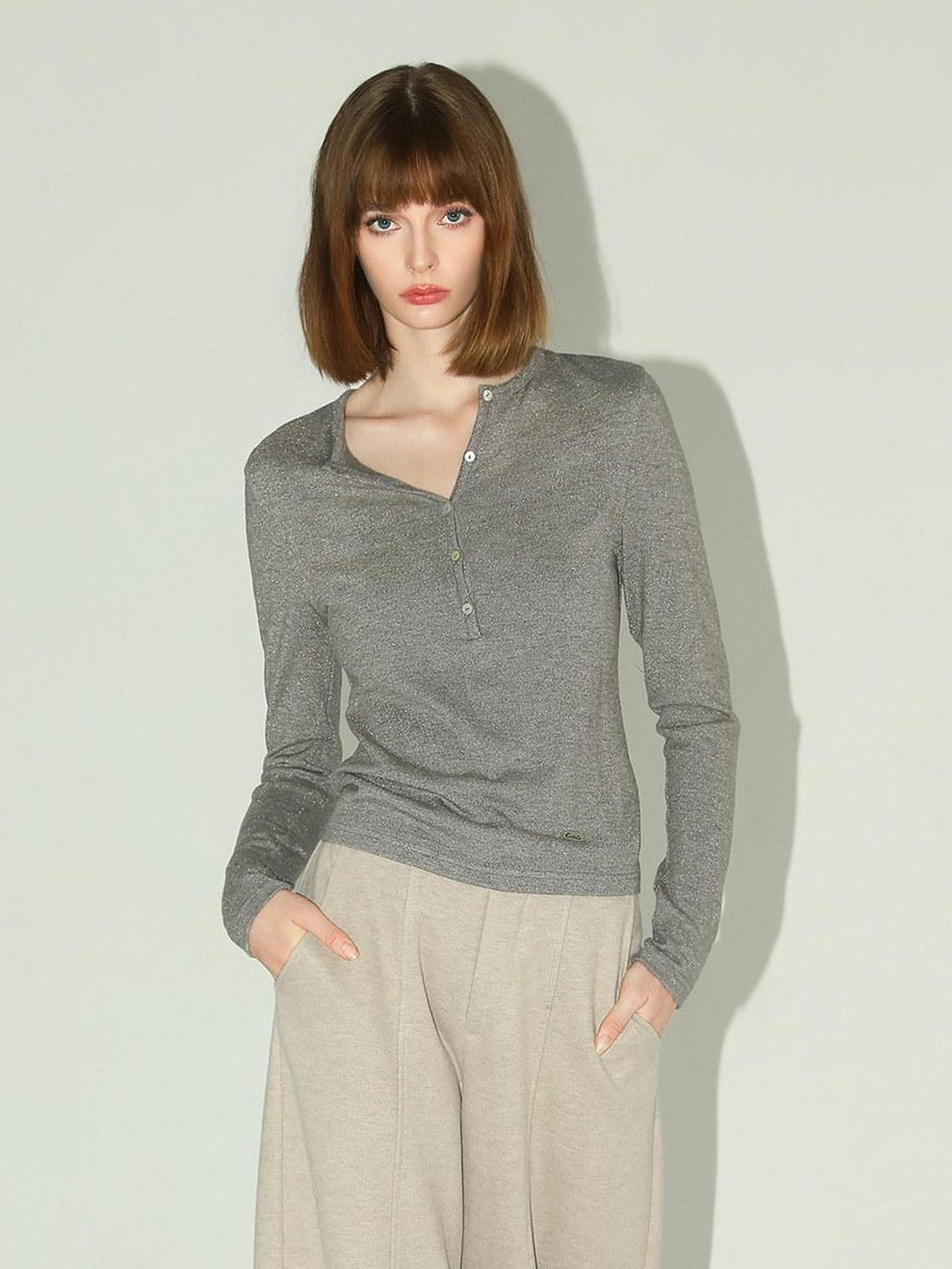 COCOBELLA Soft Lurex Button Detail Office Slim Fit Women Long Sleeve Basic Shirts