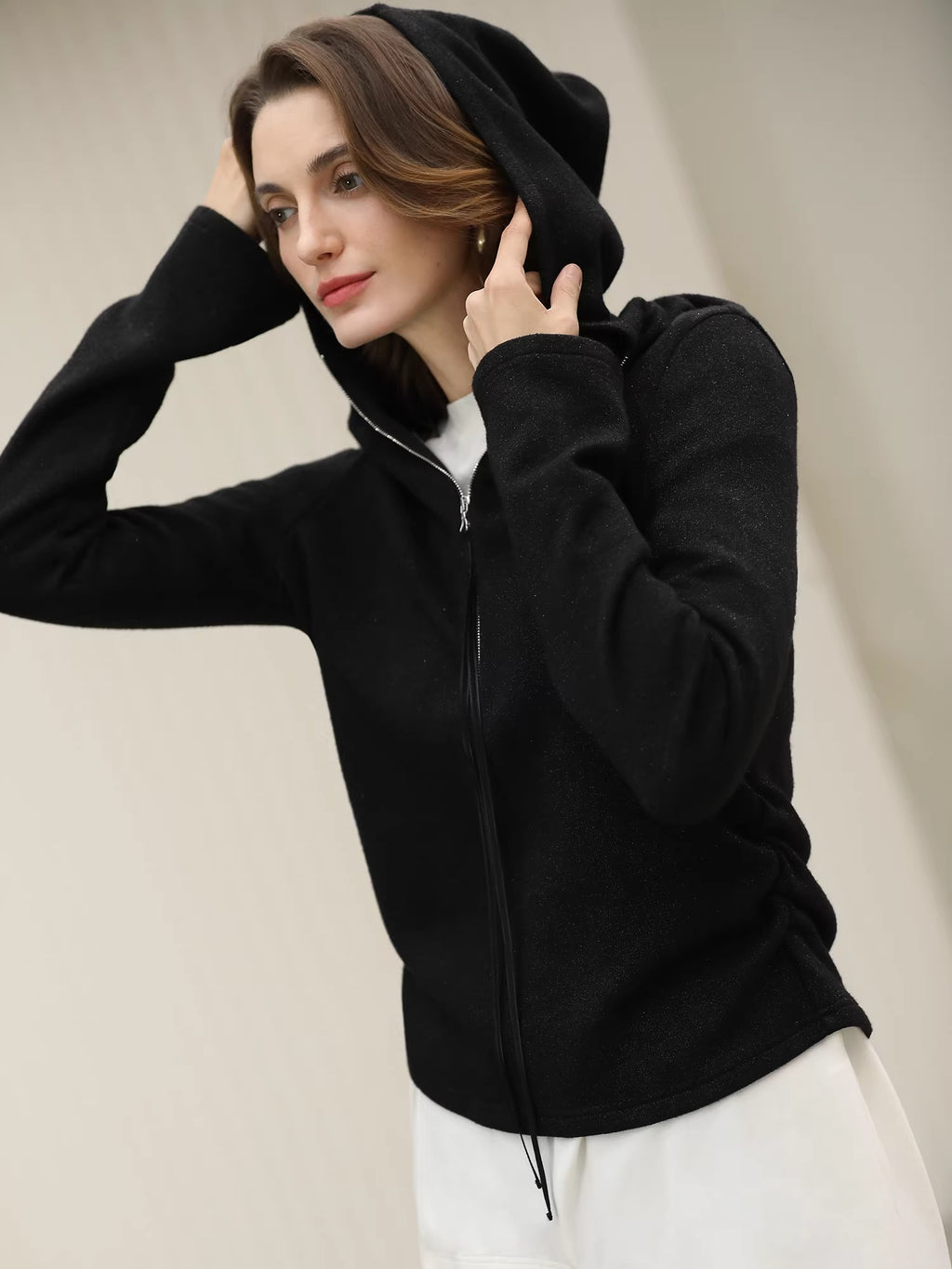 COCOBELLA_Soft_Lurex_Hooded_Straight_Fit_Casual_Women_Zip_Knit_Sweater_MISSTT