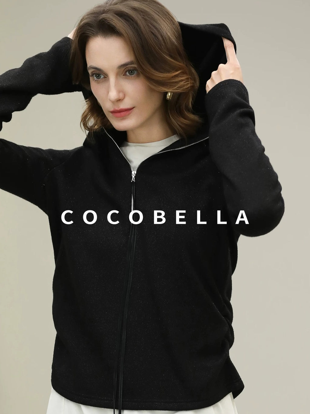 COCOBELLA Soft Lurex Hooded Straight Fit Casual Women Zip Knit Sweater