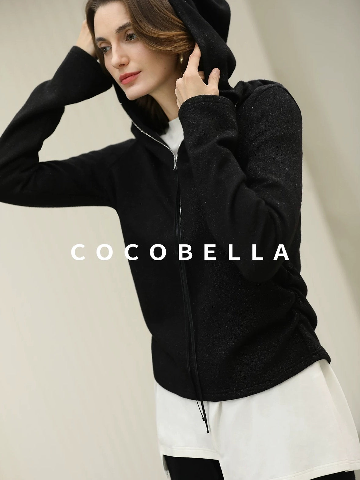 COCOBELLA Soft Lurex Hooded Straight Fit Casual Women Zip Knit Sweater