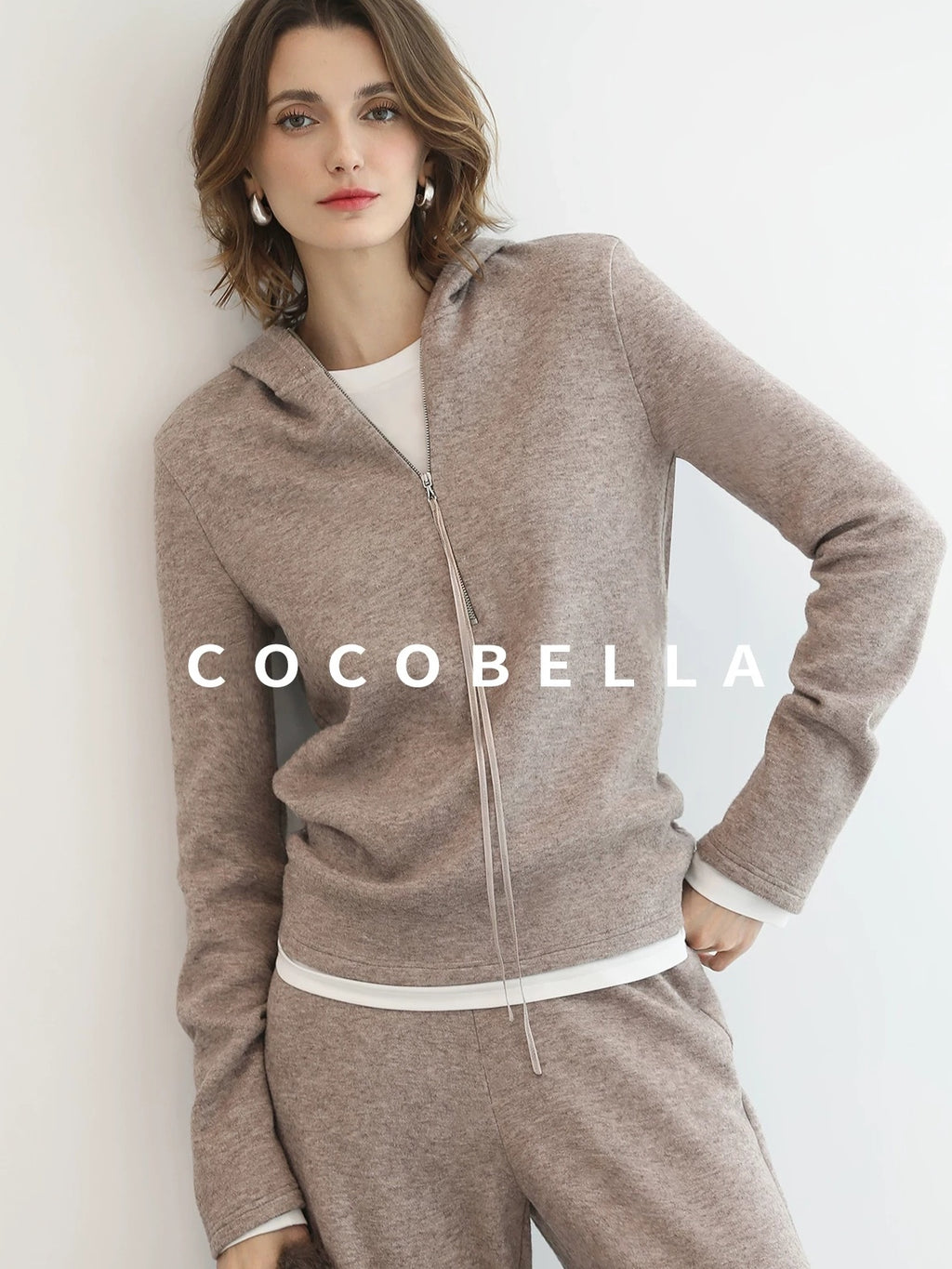 COCOBELLA Soft Lurex Hooded Straight Fit Casual Women Zip Knit Sweater