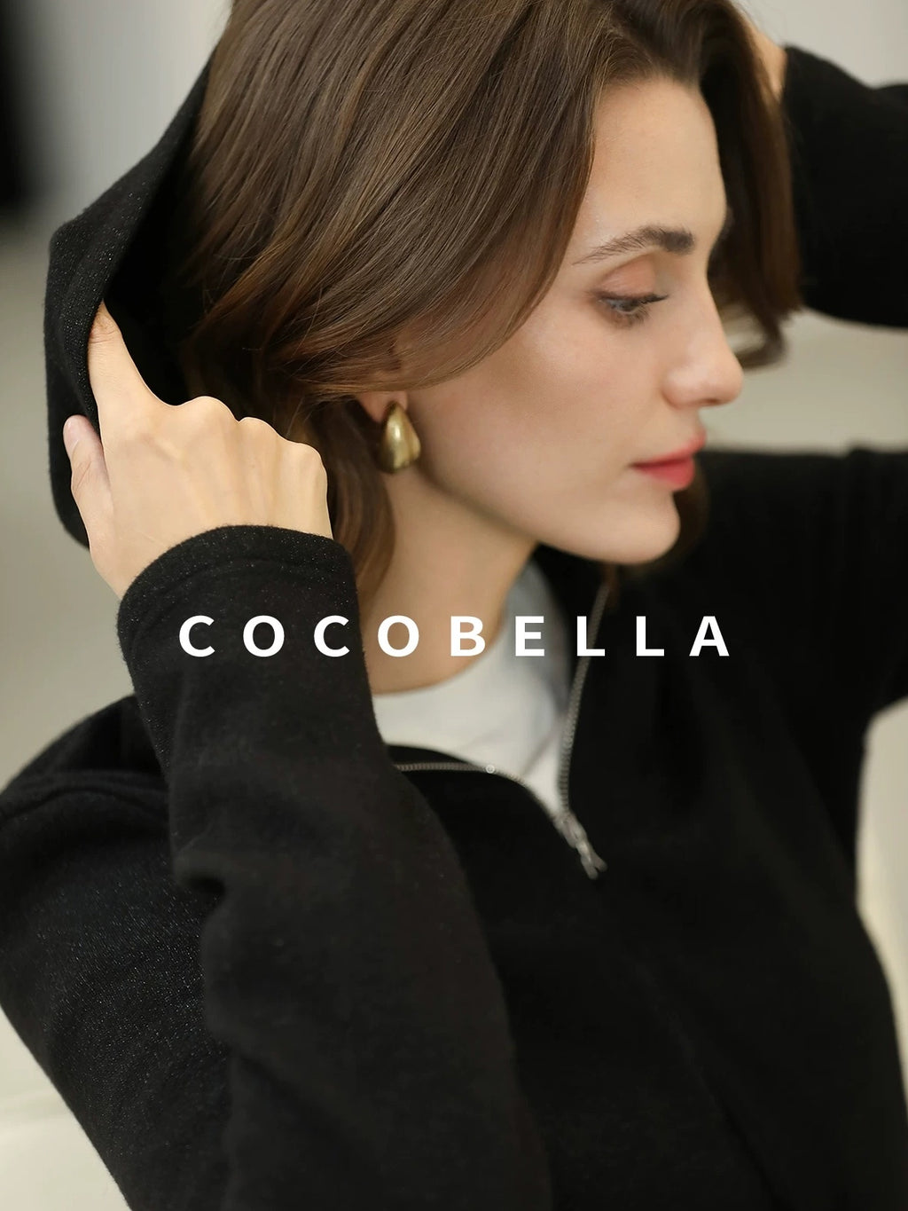 COCOBELLA Soft Lurex Hooded Straight Fit Casual Women Zip Knit Sweater