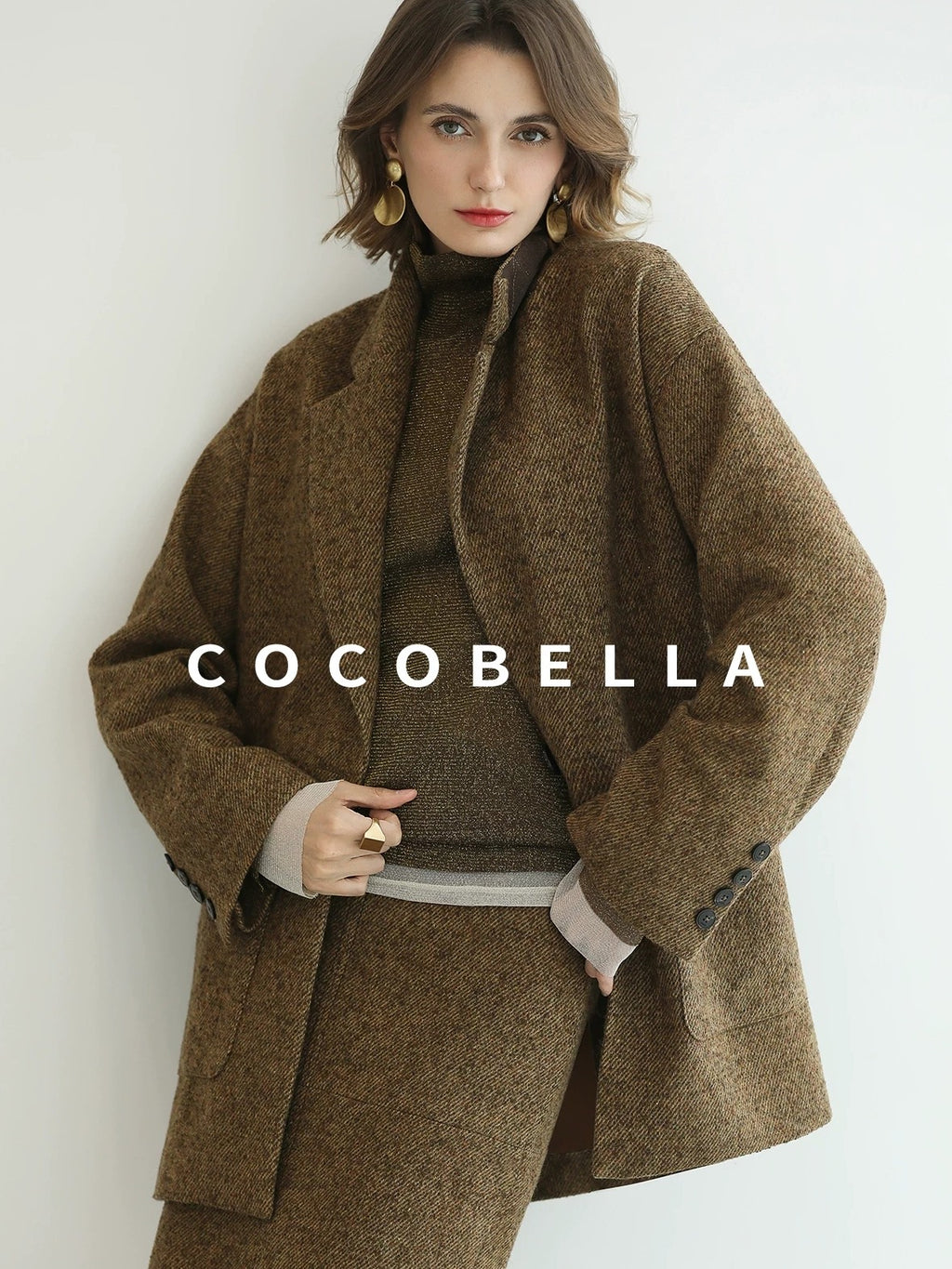 COCOBELLA Soft Lurex Patchwork Minimalist Slim Fit High Neck Long Sleeve Women T-Shirts