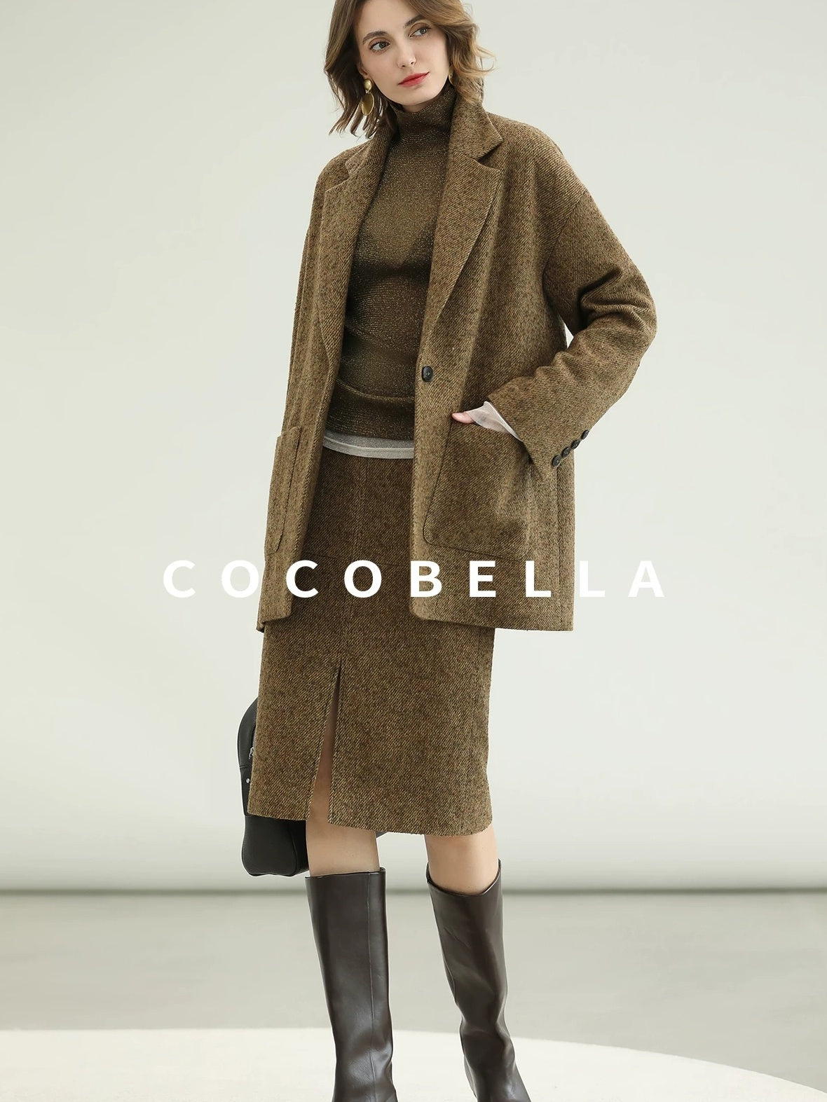 COCOBELLA Soft Lurex Patchwork Minimalist Slim Fit High Neck Long Sleeve Women T-Shirts