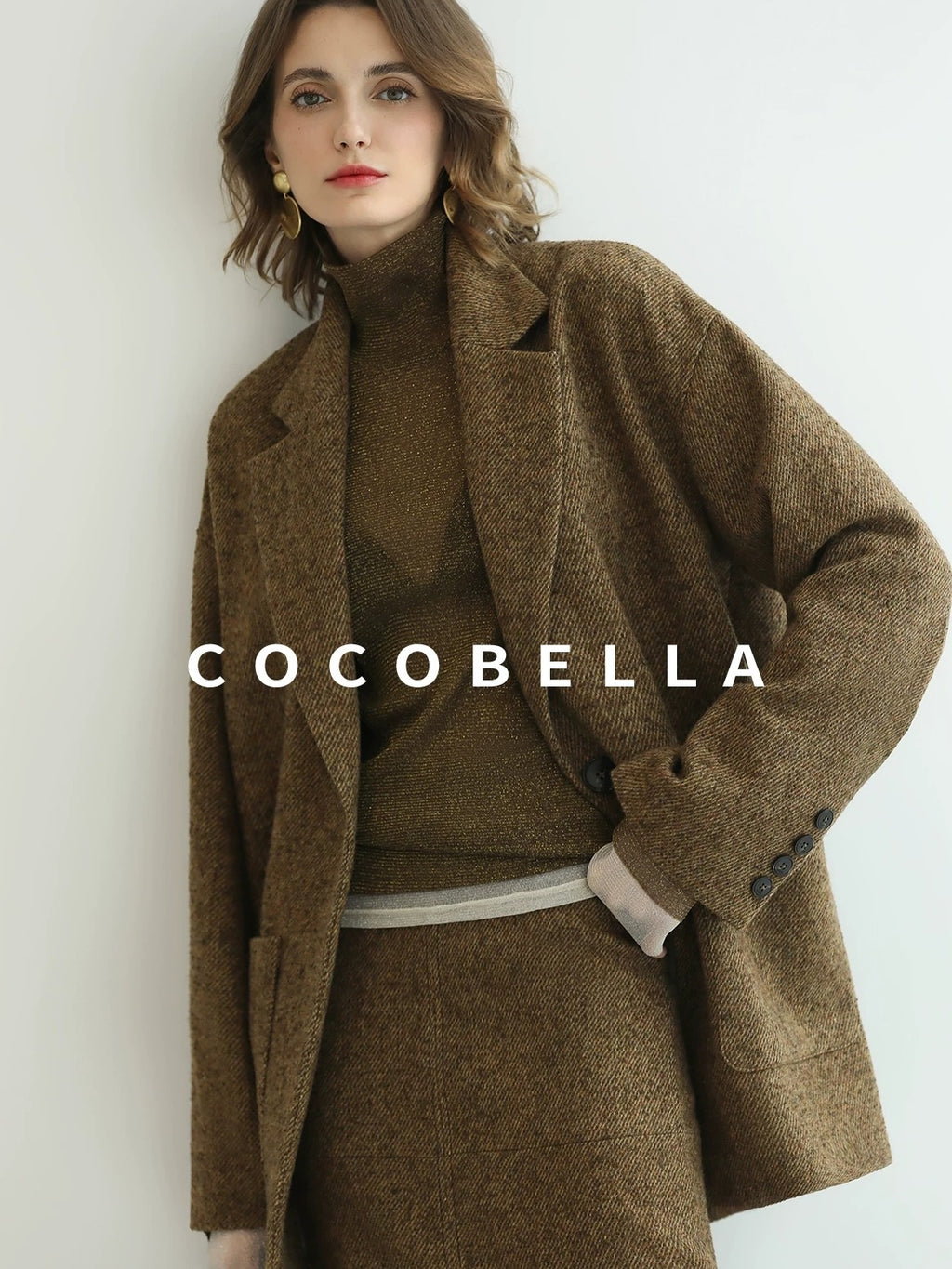 COCOBELLA Soft Lurex Patchwork Minimalist Slim Fit High Neck Long Sleeve Women T-Shirts