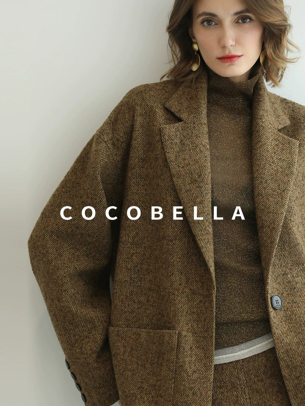 COCOBELLA Soft Lurex Patchwork Minimalist Slim Fit High Neck Long Sleeve Women T-Shirts