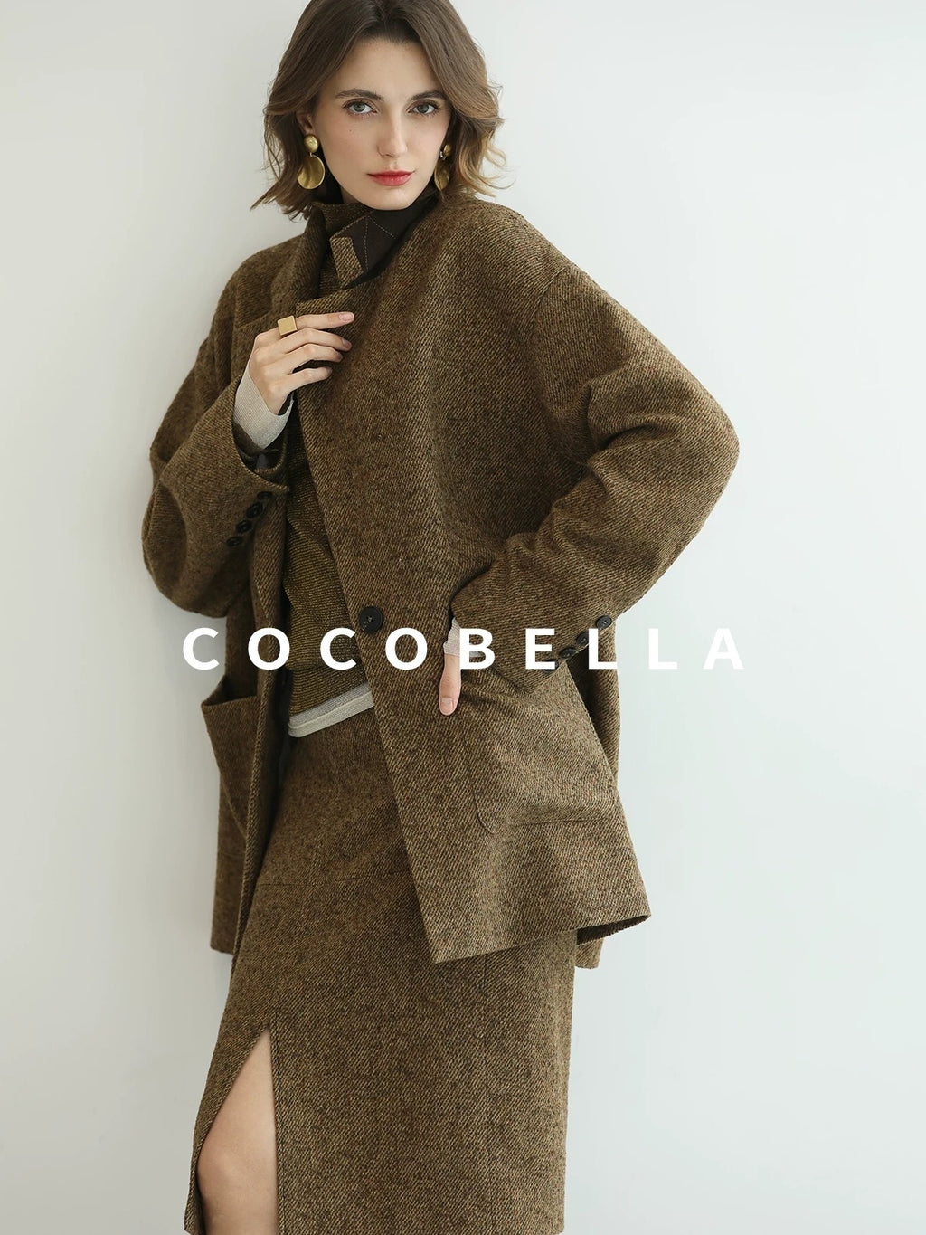 COCOBELLA Soft Lurex Patchwork Minimalist Slim Fit High Neck Long Sleeve Women T-Shirts