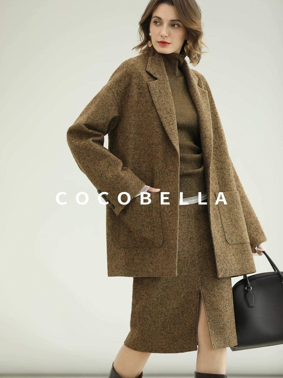 COCOBELLA Soft Lurex Patchwork Minimalist Slim Fit High Neck Long Sleeve Women T-Shirts