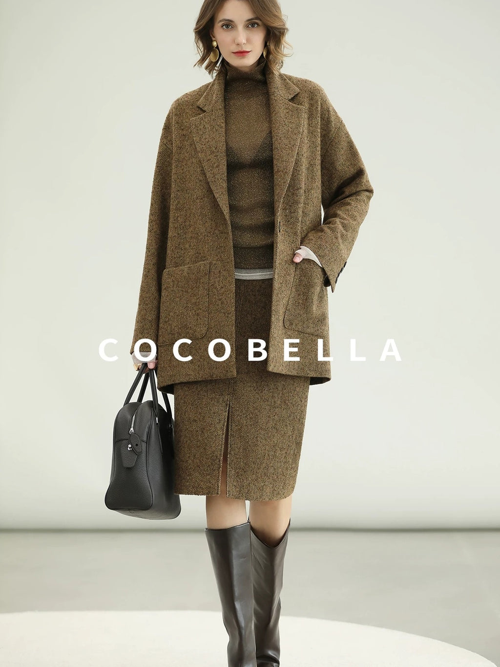 COCOBELLA Soft Lurex Patchwork Minimalist Slim Fit High Neck Long Sleeve Women T-Shirts