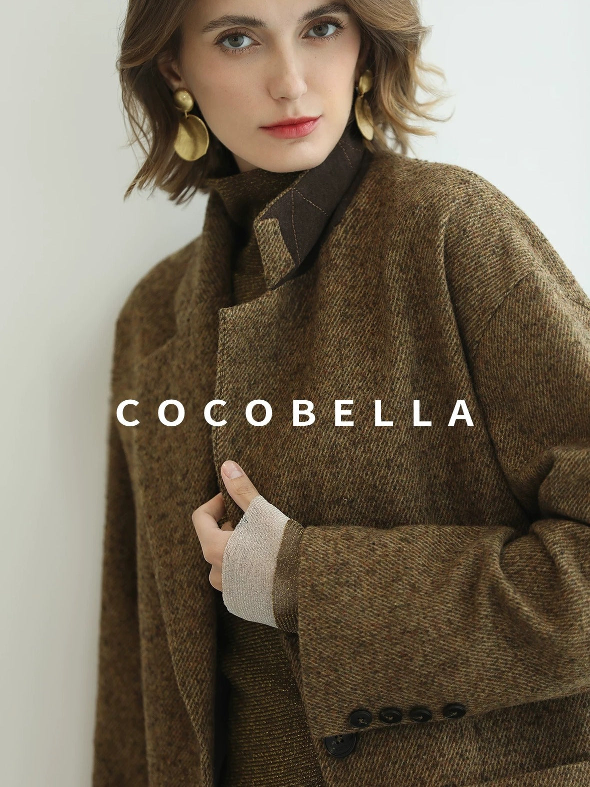 COCOBELLA Soft Lurex Patchwork Minimalist Slim Fit High Neck Long Sleeve Women T-Shirts