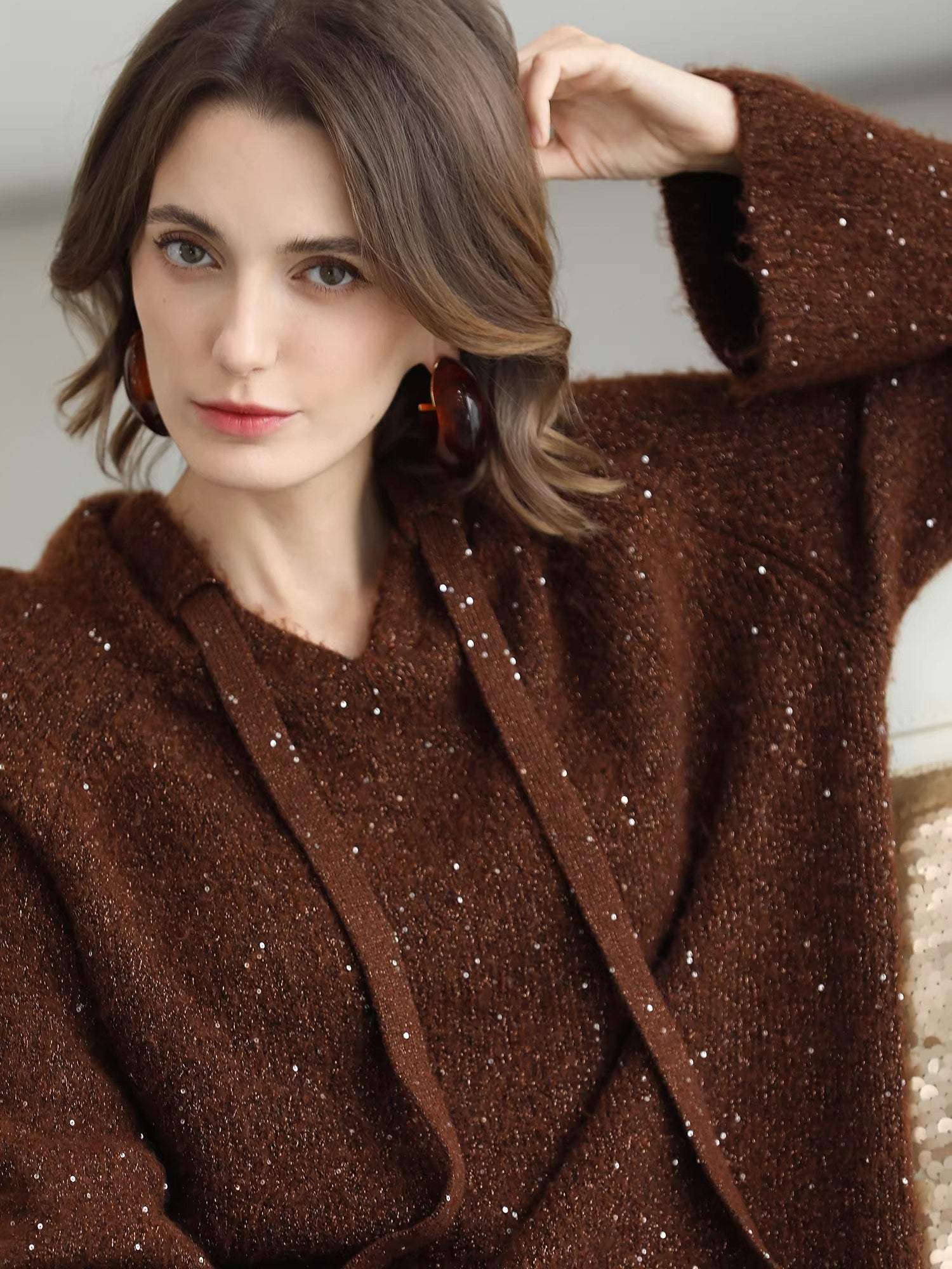 COCOBELLA_Soft_Lurex_Sequin_Detail_Loose_Fit_Hooded_Knit_Commuter_Women_Hoodie_Sweater_MISSTT