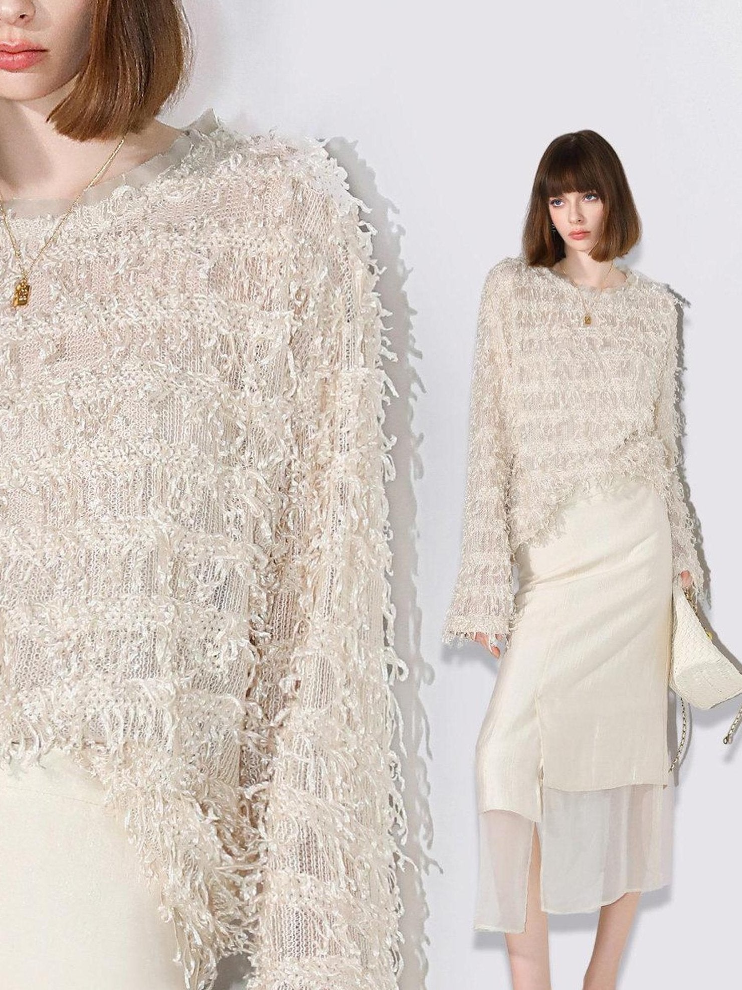 COCOBELLA Soft Oversized 3D Fringe Boucle Inspired Women Bamboo Leaf Sweater