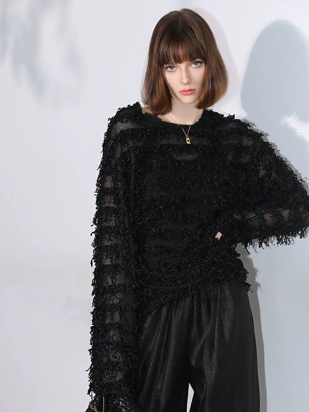 COCOBELLA Soft Oversized 3D Fringe Boucle Inspired Women Bamboo Leaf Sweater
