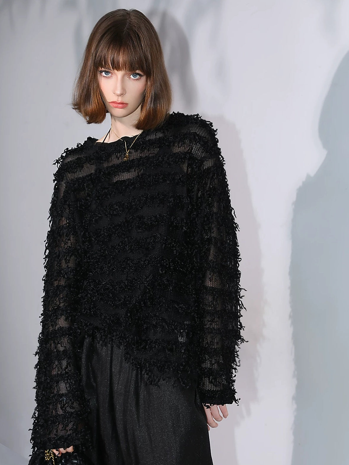 COCOBELLA Soft Oversized 3D Fringe Boucle Inspired Women Bamboo Leaf Sweater