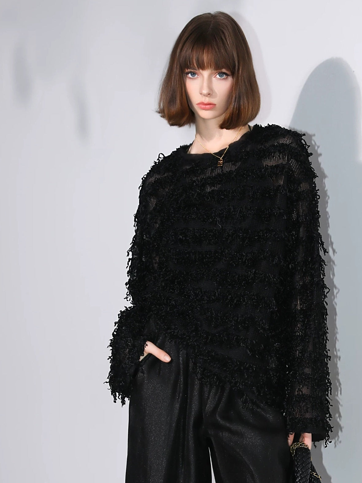 COCOBELLA Soft Oversized 3D Fringe Boucle Inspired Women Bamboo Leaf Sweater