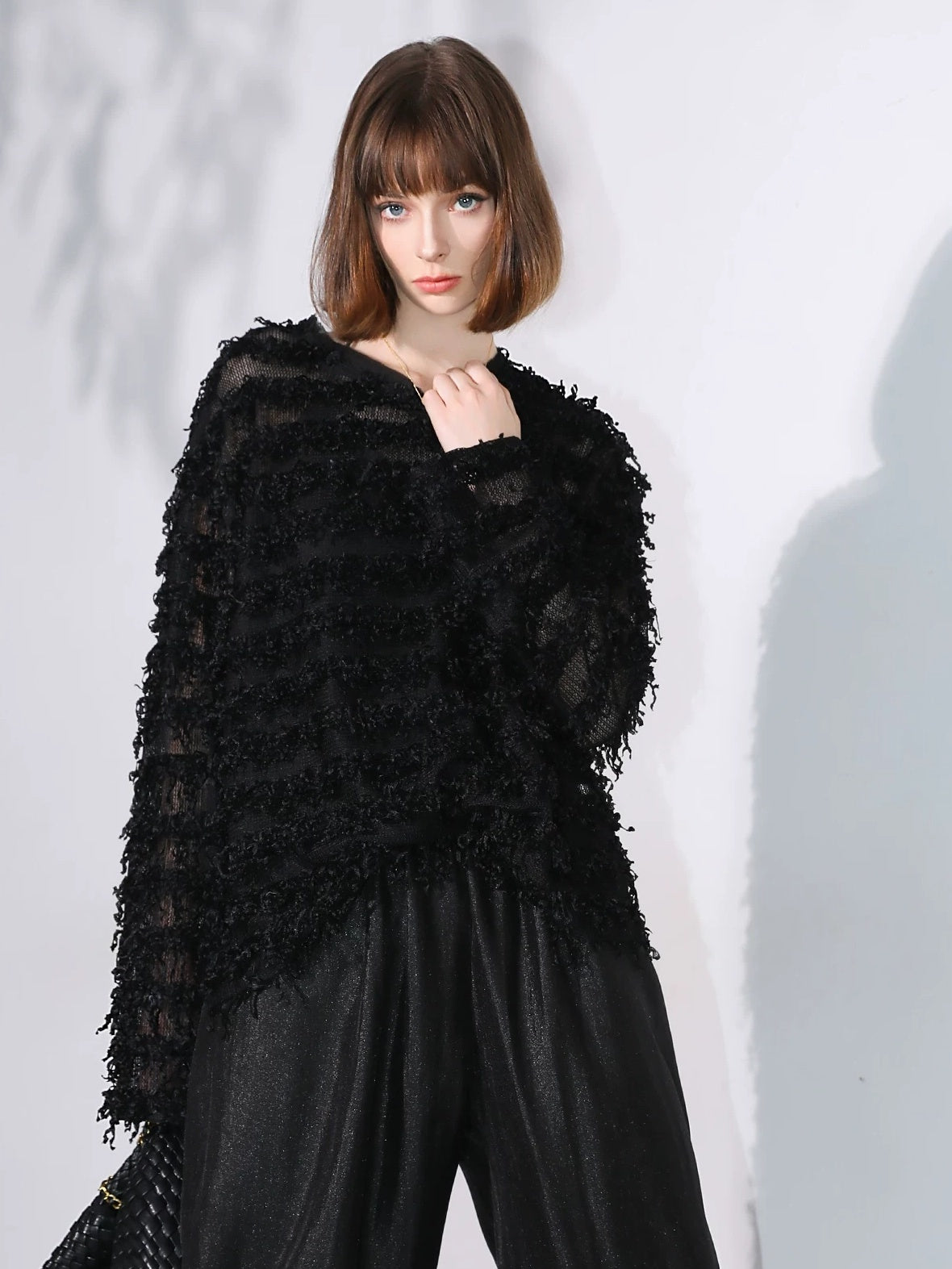 COCOBELLA Soft Oversized 3D Fringe Boucle Inspired Women Bamboo Leaf Sweater