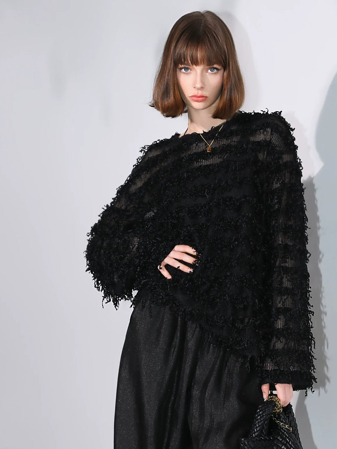 COCOBELLA Soft Oversized 3D Fringe Boucle Inspired Women Bamboo Leaf Sweater