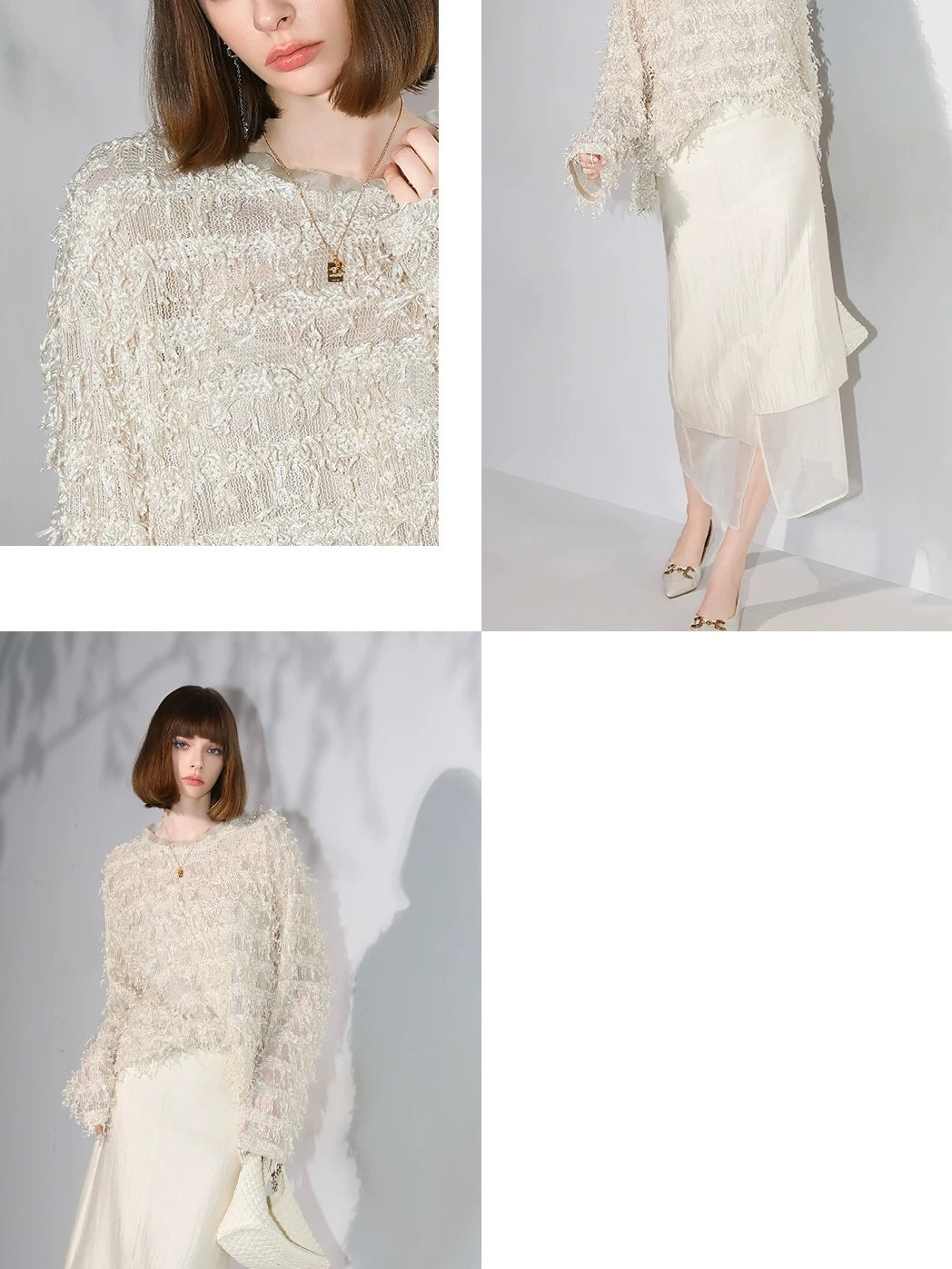 COCOBELLA Soft Oversized 3D Fringe Boucle Inspired Women Bamboo Leaf Sweater