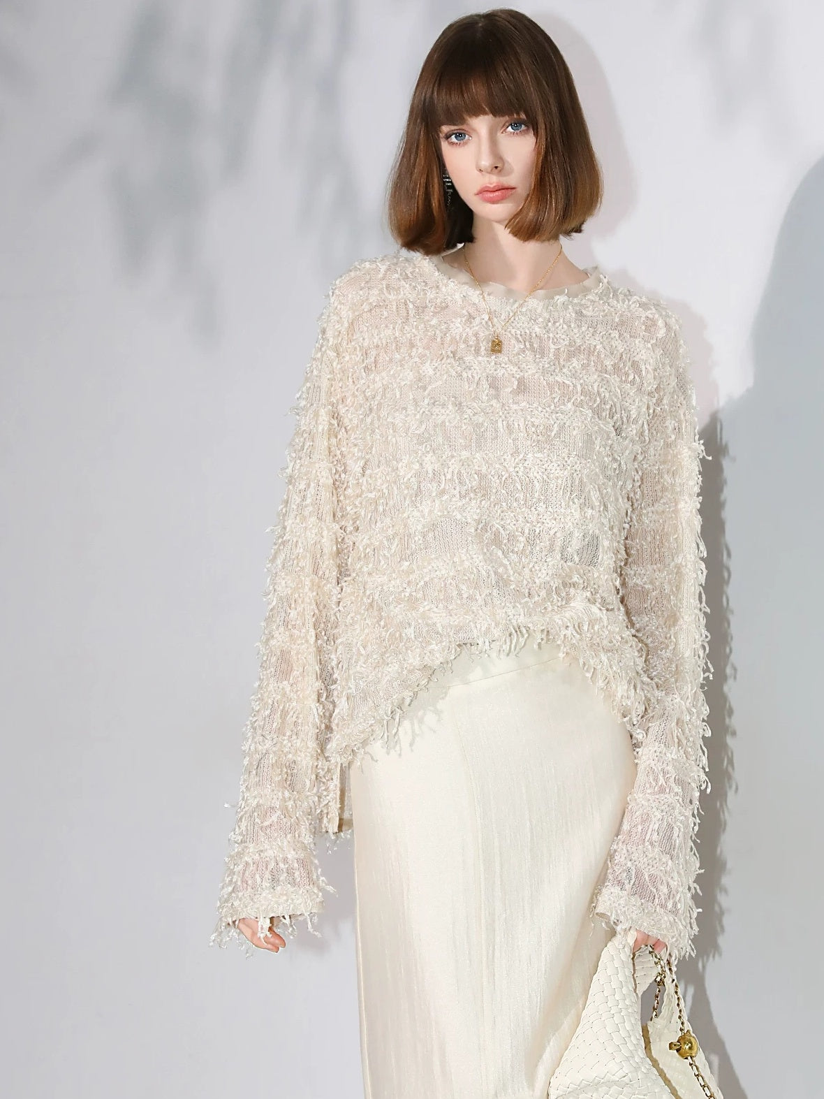 COCOBELLA Soft Oversized 3D Fringe Boucle Inspired Women Bamboo Leaf Sweater