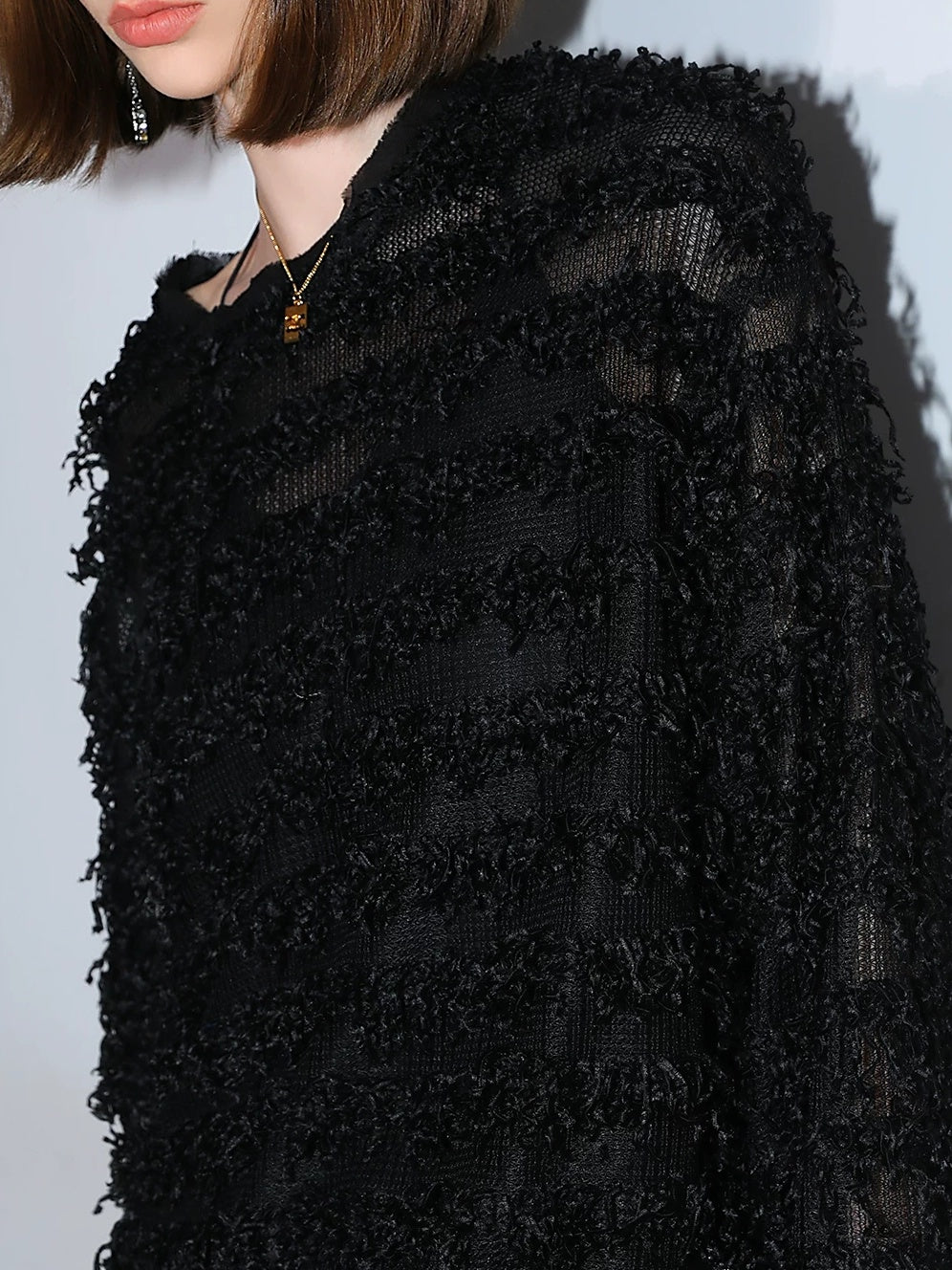 COCOBELLA Soft Oversized 3D Fringe Boucle Inspired Women Bamboo Leaf Sweater