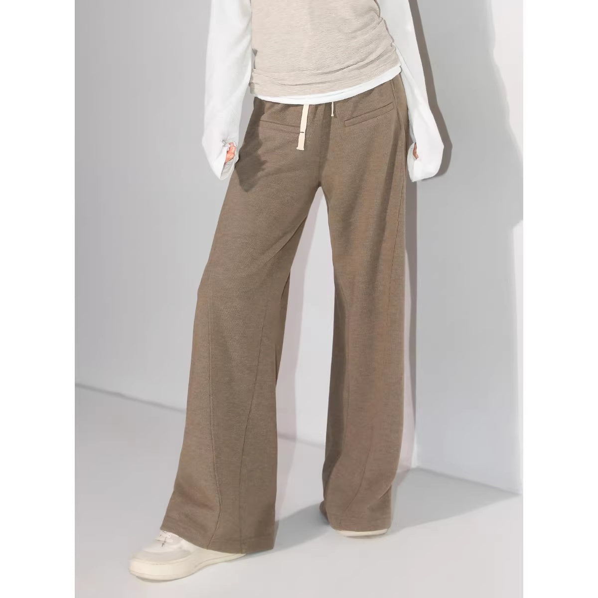 COCOBELLA_Soft_Pleated_Patchwork_Knit_Long_Sleeve_Straight_Cut_Office_Pullover_Women_Shirts_MISSTT