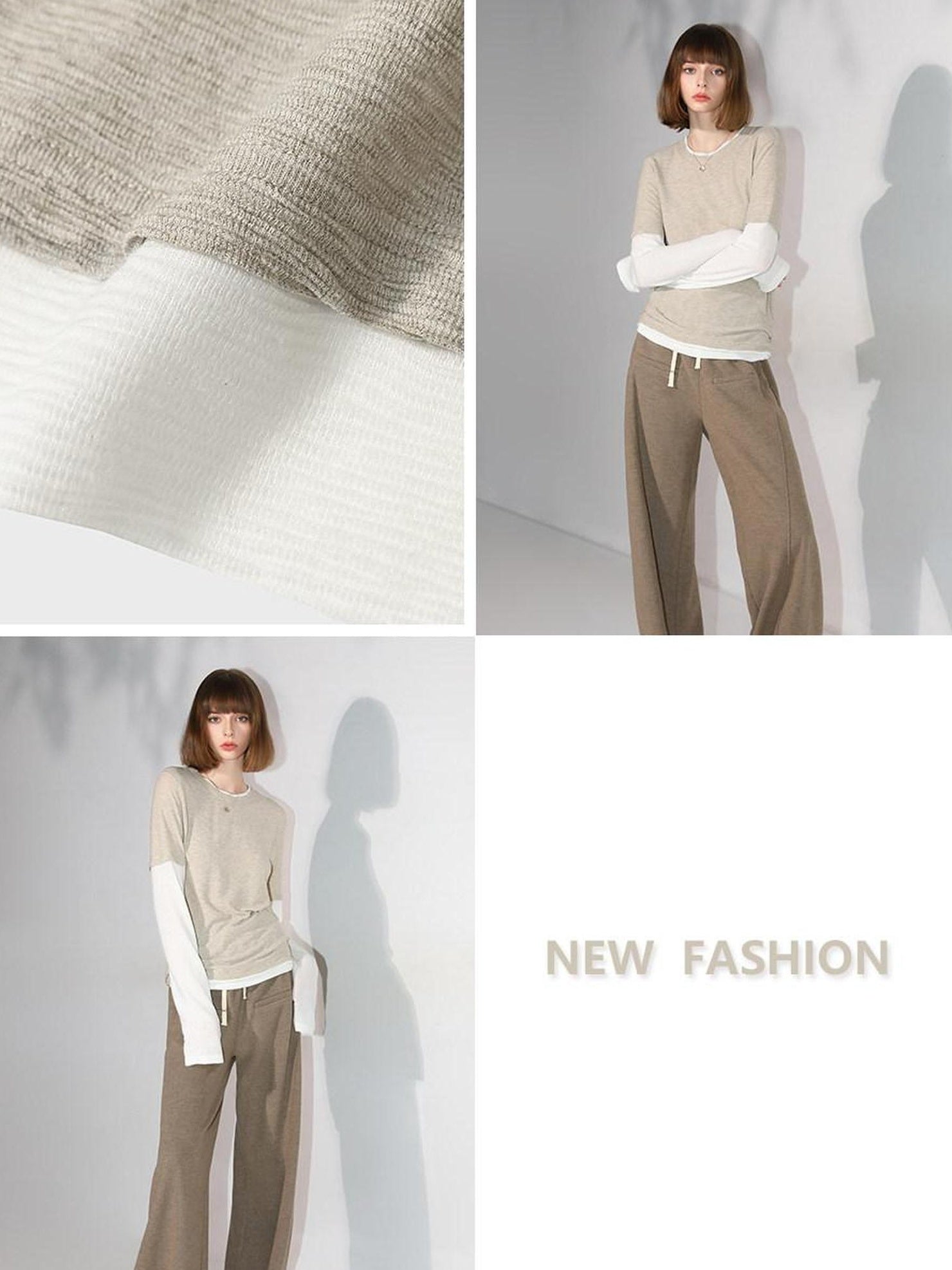 COCOBELLA Soft Pleated Patchwork Knit Long Sleeve Straight Cut Office Pullover Women Shirts