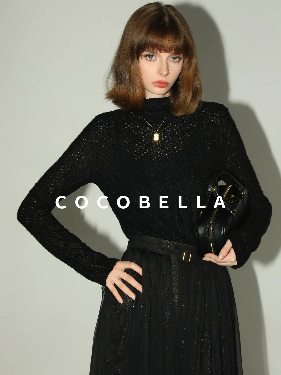 COCOBELLA Soft Pleated Turtleneck Slim Fit Commuter Ol Long Sleeve Women T-Shirts