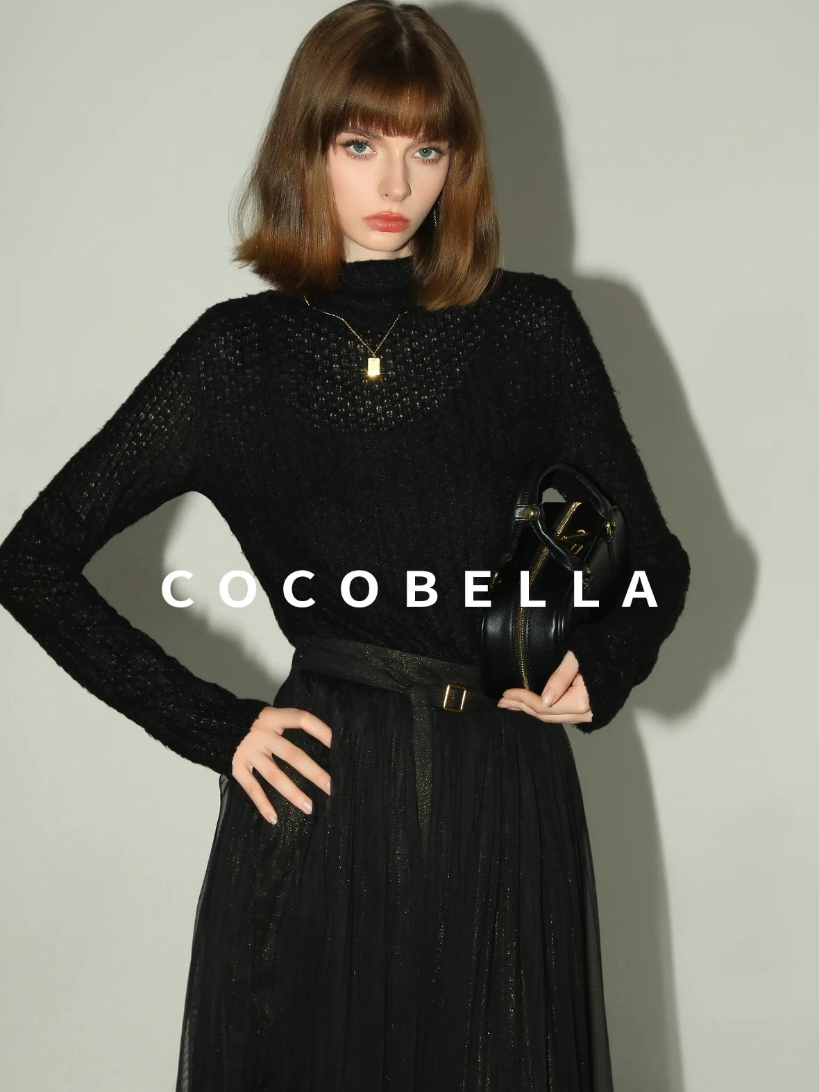 COCOBELLA Soft Pleated Turtleneck Slim Fit Commuter Ol Long Sleeve Women T-Shirts