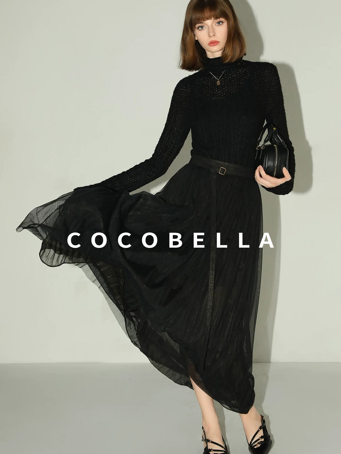 COCOBELLA Soft Pleated Turtleneck Slim Fit Commuter Ol Long Sleeve Women T-Shirts