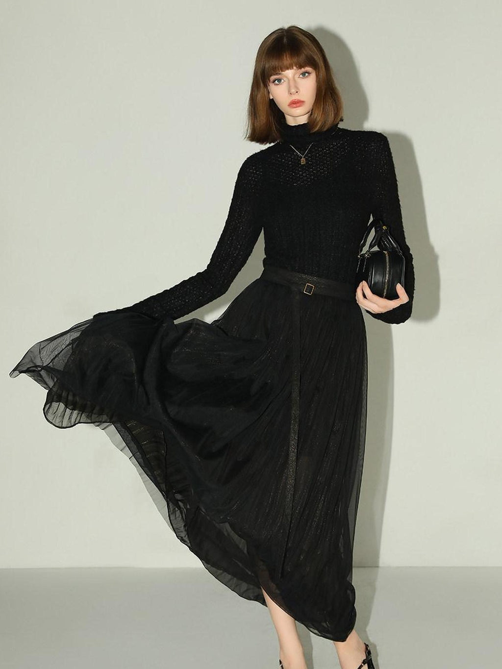 COCOBELLA Soft Pleated Turtleneck Slim Fit Commuter Ol Long Sleeve Women T-Shirts