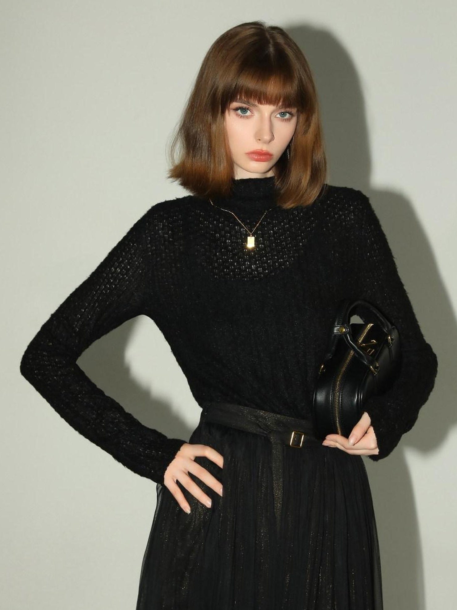 COCOBELLA Soft Pleated Turtleneck Slim Fit Commuter Ol Long Sleeve Women T-Shirts