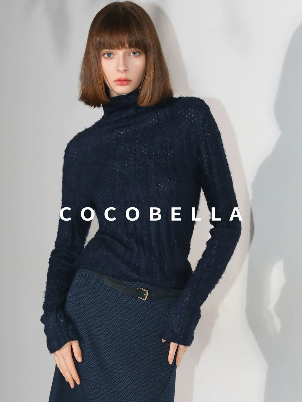 COCOBELLA Soft Pleated Turtleneck Slim Fit Commuter Ol Long Sleeve Women T-Shirts