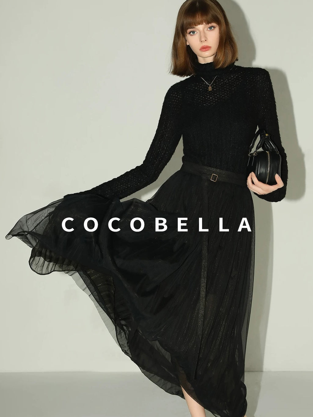 COCOBELLA Soft Pleated Turtleneck Slim Fit Commuter Ol Long Sleeve Women T-Shirts