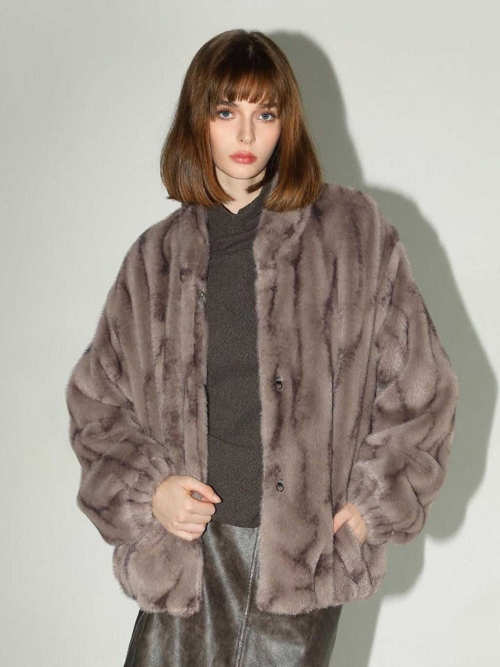 COCOBELLA Soft Plush Faux Fur Stand Collar Minimalist Commuter Women Outerwear Jackets