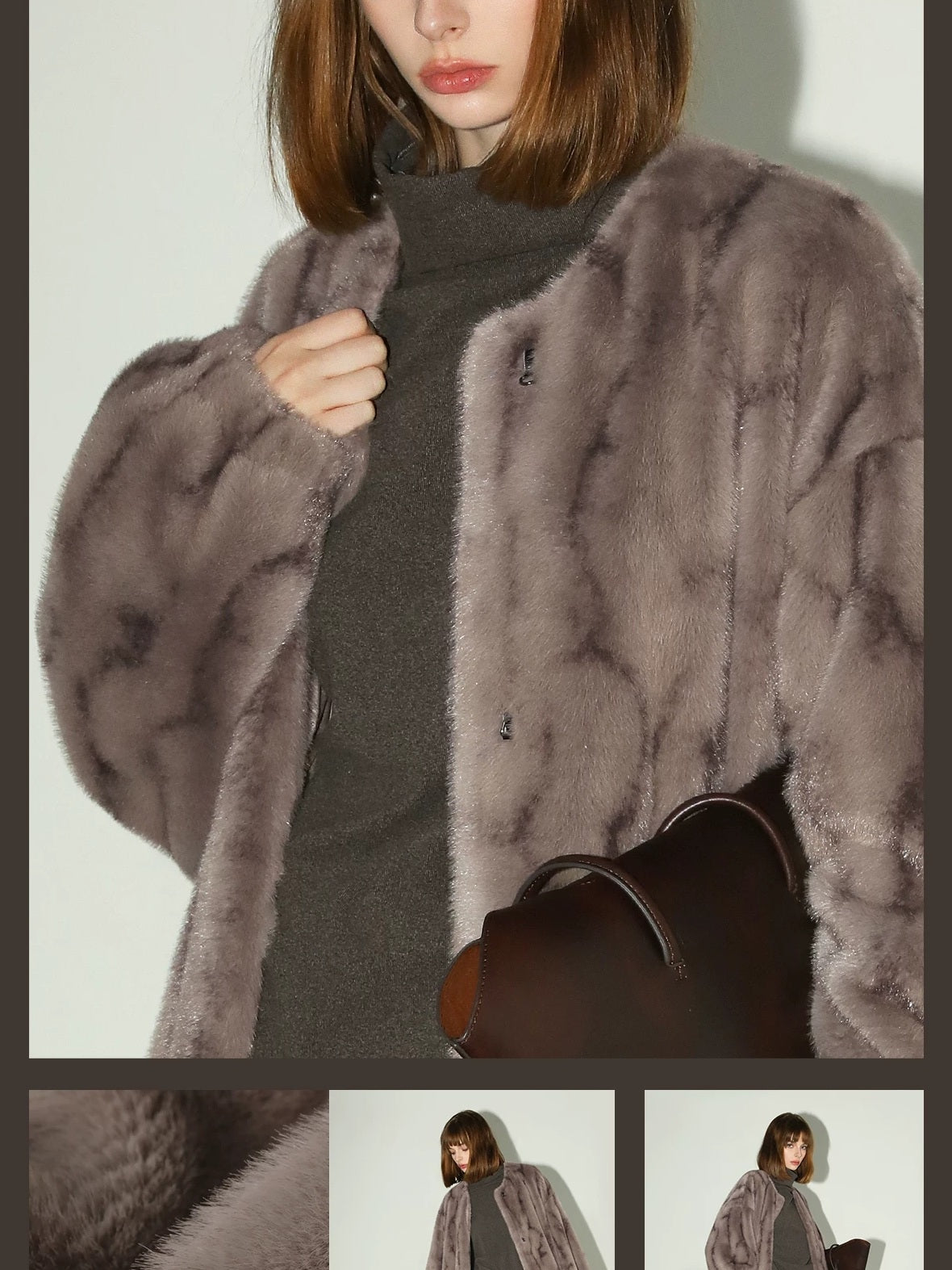 COCOBELLA Soft Plush Faux Fur Stand Collar Minimalist Commuter Women Outerwear Jackets