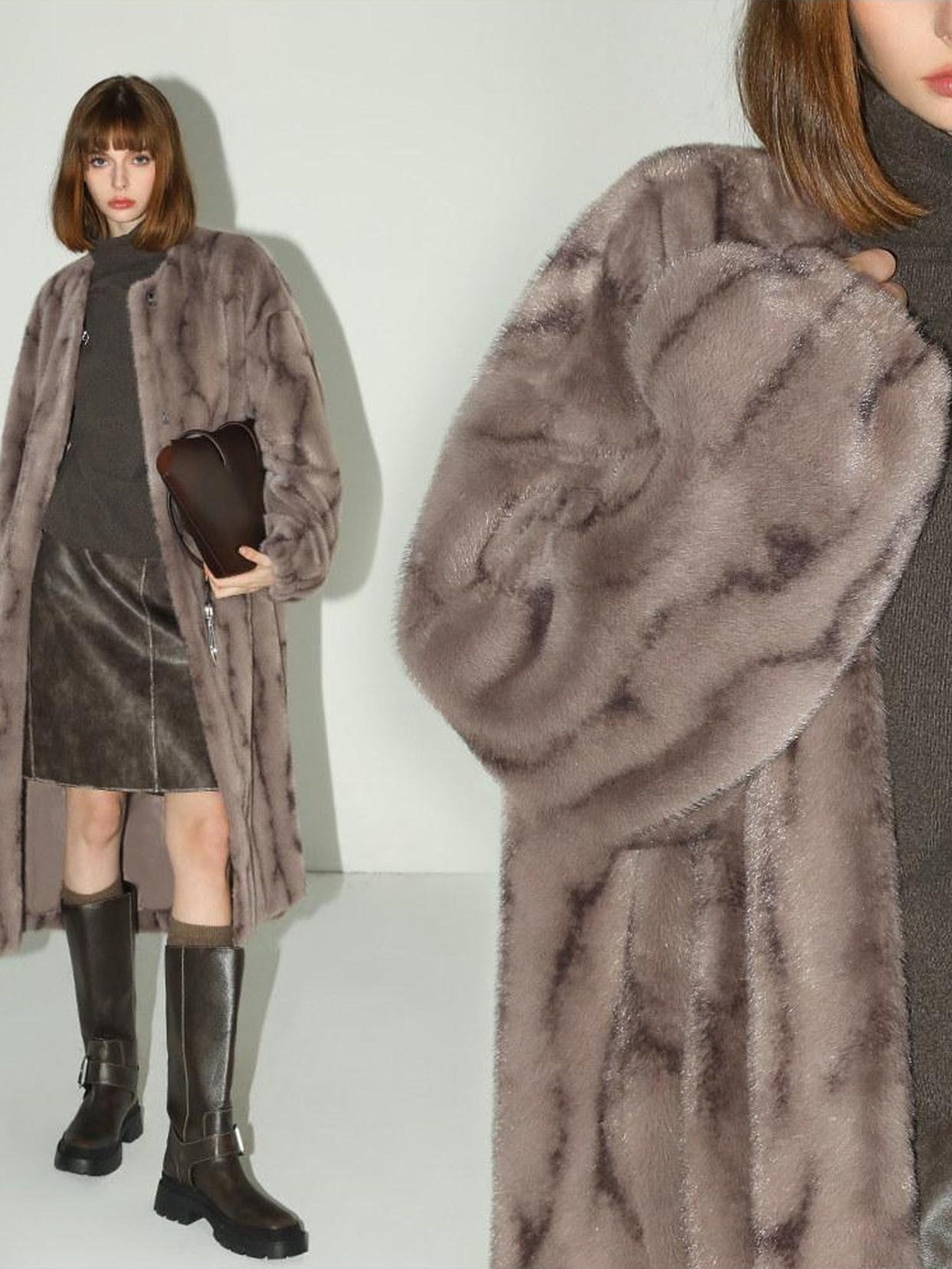 COCOBELLA Soft Plush Faux Fur Stand Collar Minimalist Commuter Women Outerwear Jackets