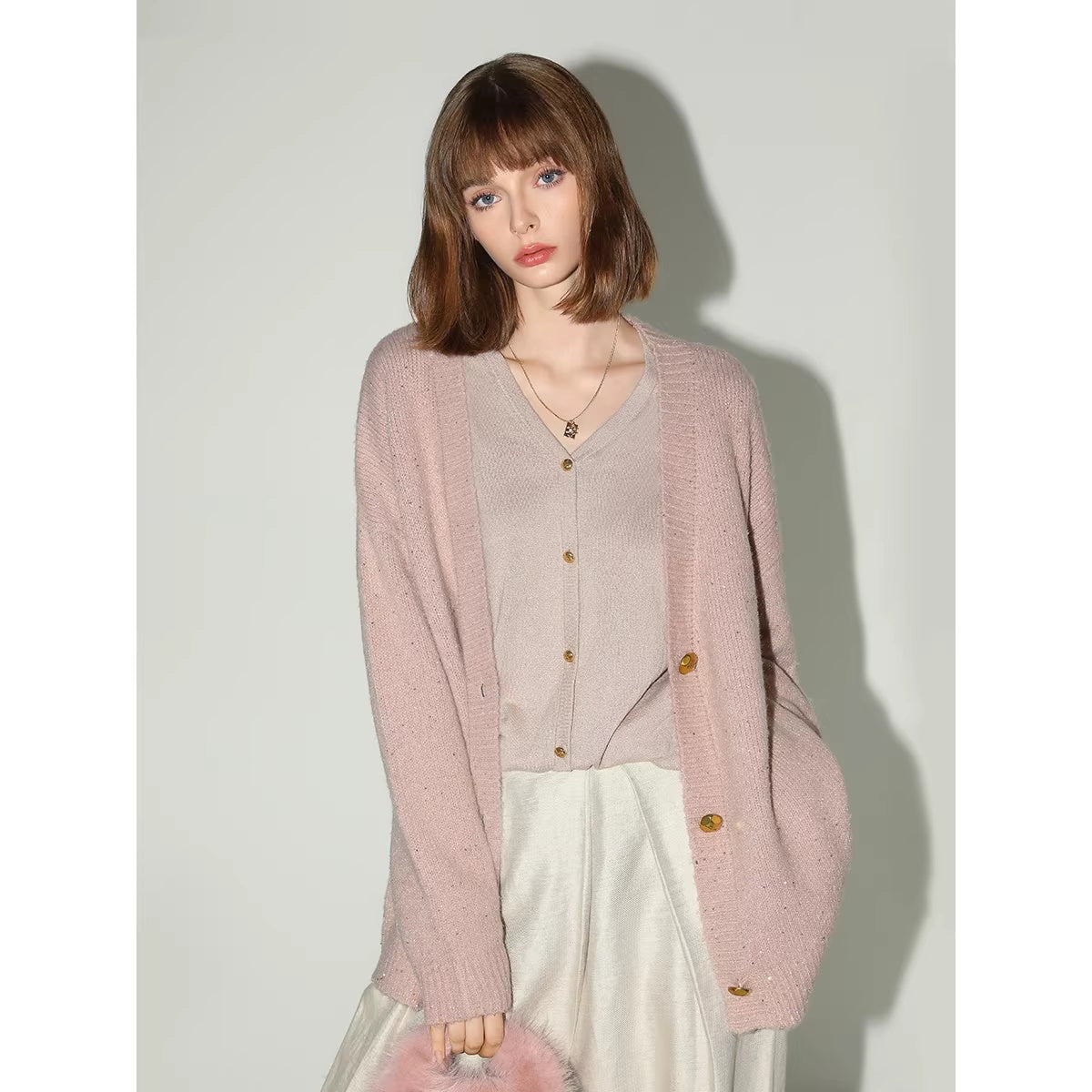 COCOBELLA_Soft_Plush_Sequined_Button_Loose_Fit_Sweet_V_Neck_Cardigan_Women_Knit_Sweater_MISSTT