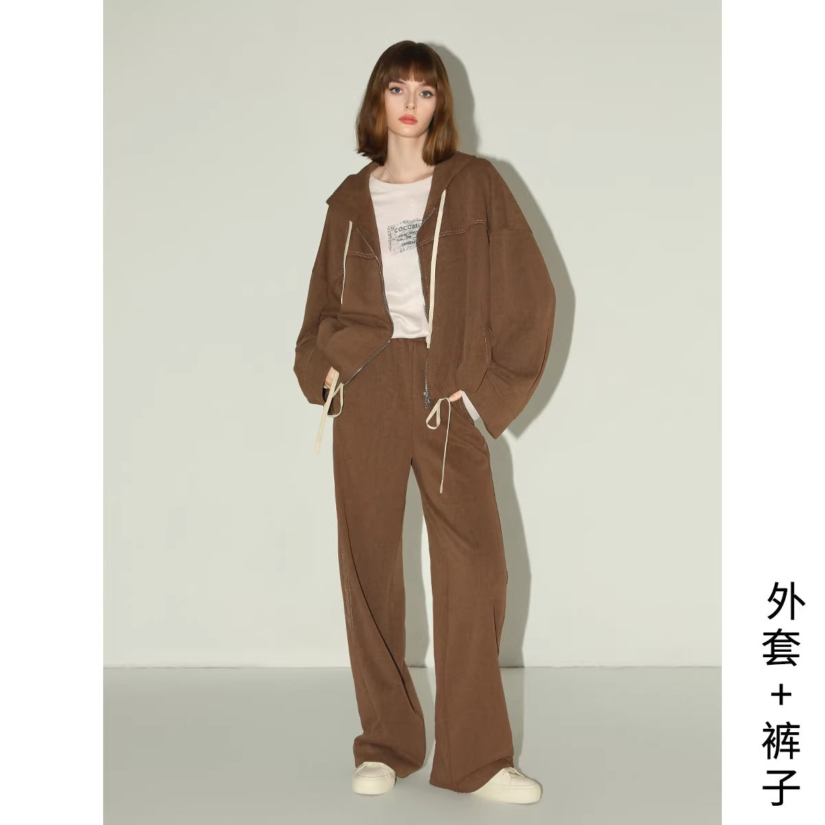 COCOBELLA_Soft_Poly_Cotton_Casual_Cardigan_Two_Piece_Workwear_For_Mature_Women_Mocha_Set_MISSTT