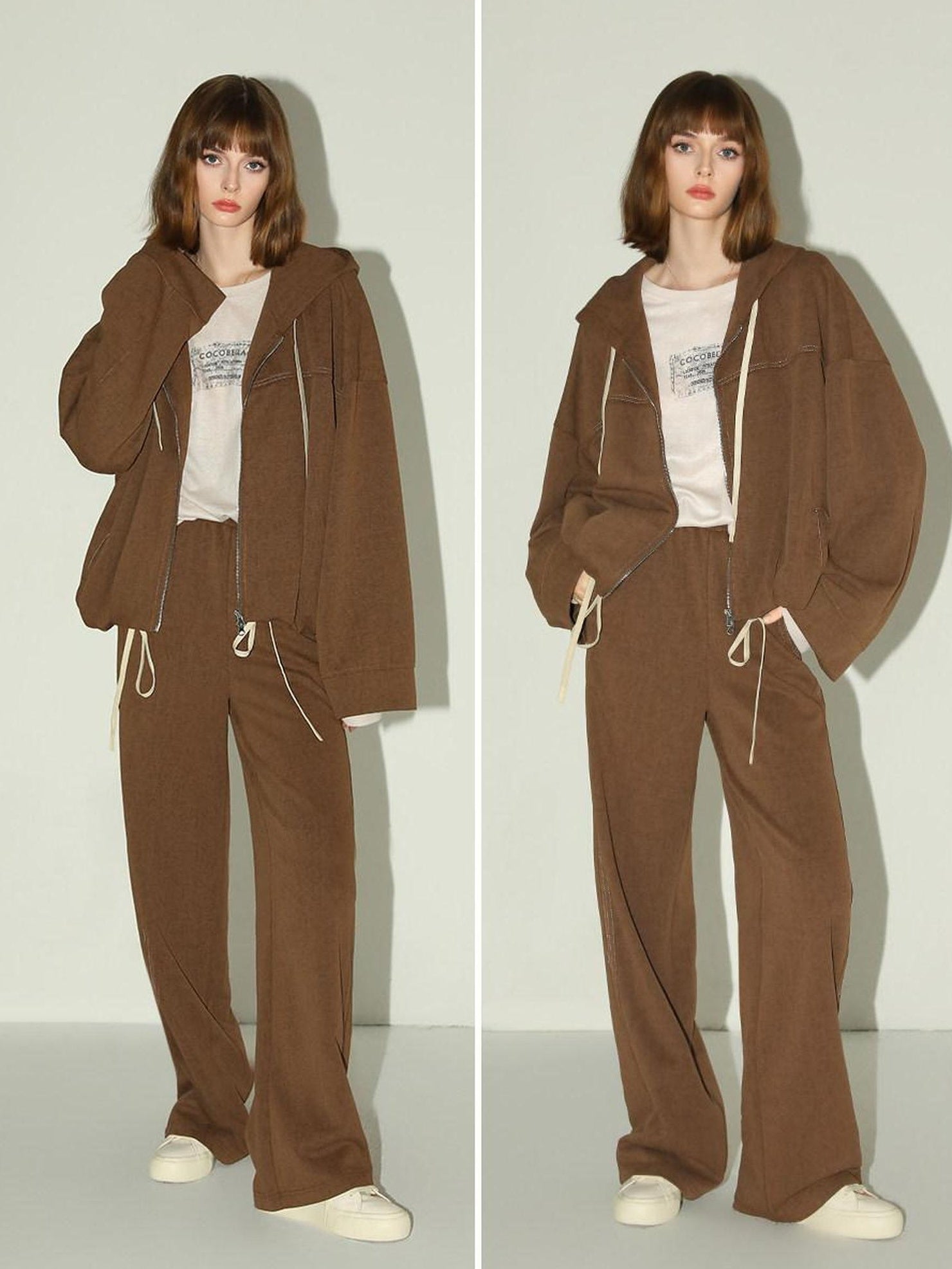 COCOBELLA Soft Poly Cotton Casual Cardigan Two Piece Workwear For Mature Women Mocha Set