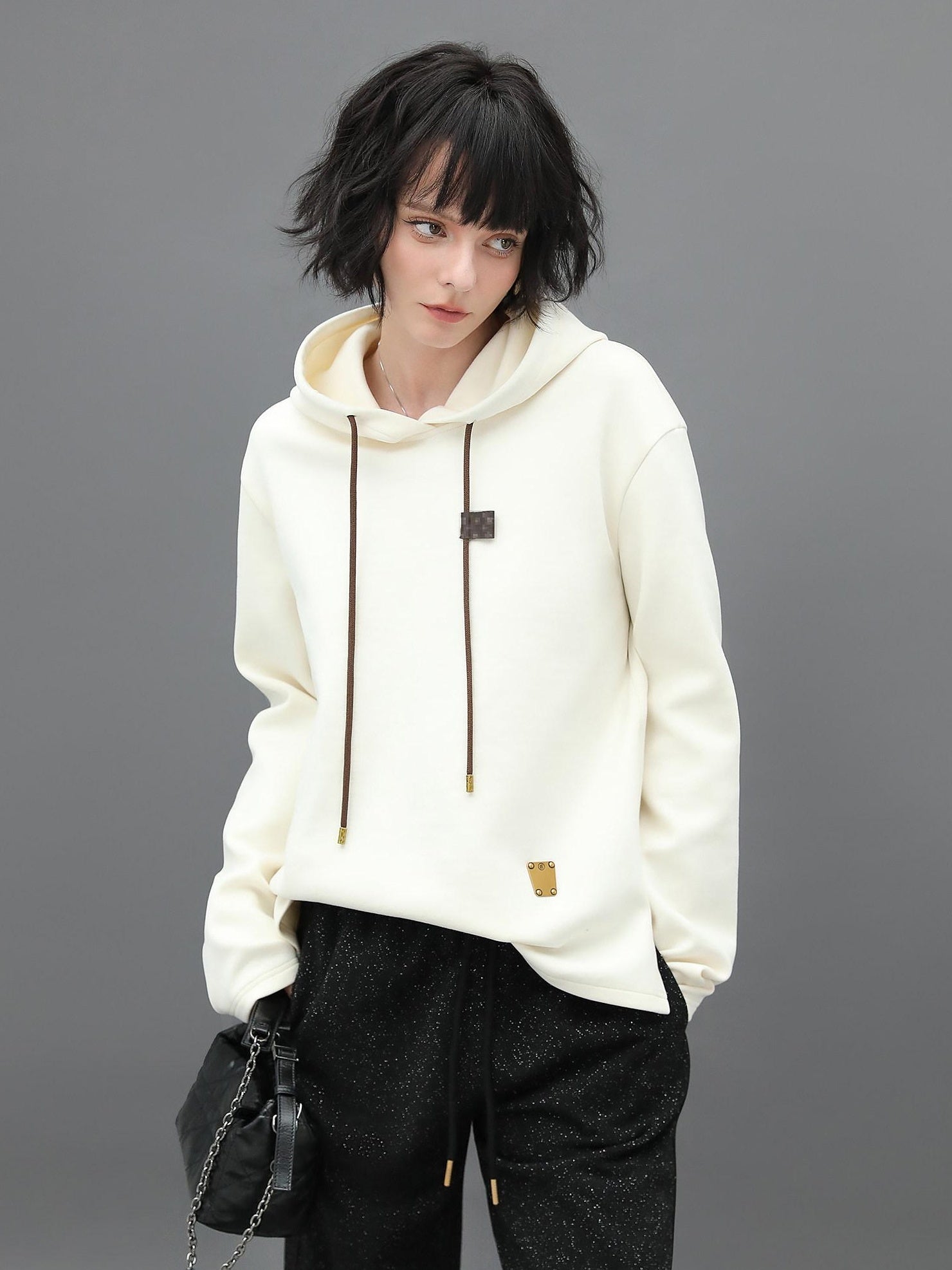 COCOBELLA Soft Polyester Stretch Loose Fit 3D Embellished Drawstring Street Hooded Hoodies