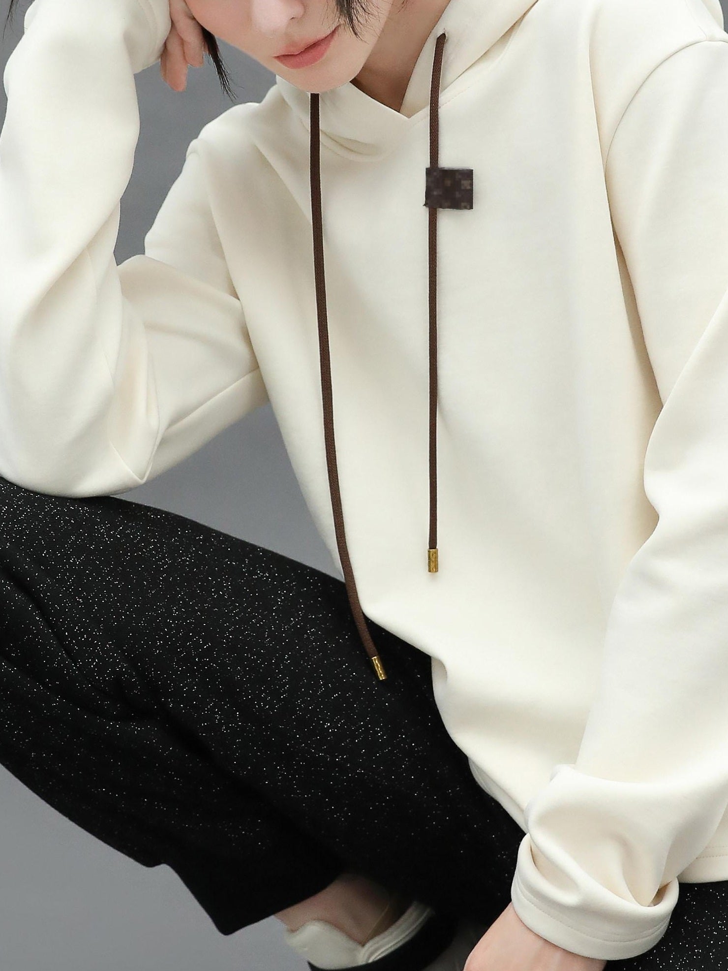 COCOBELLA Soft Polyester Stretch Loose Fit 3D Embellished Drawstring Street Hooded Hoodies