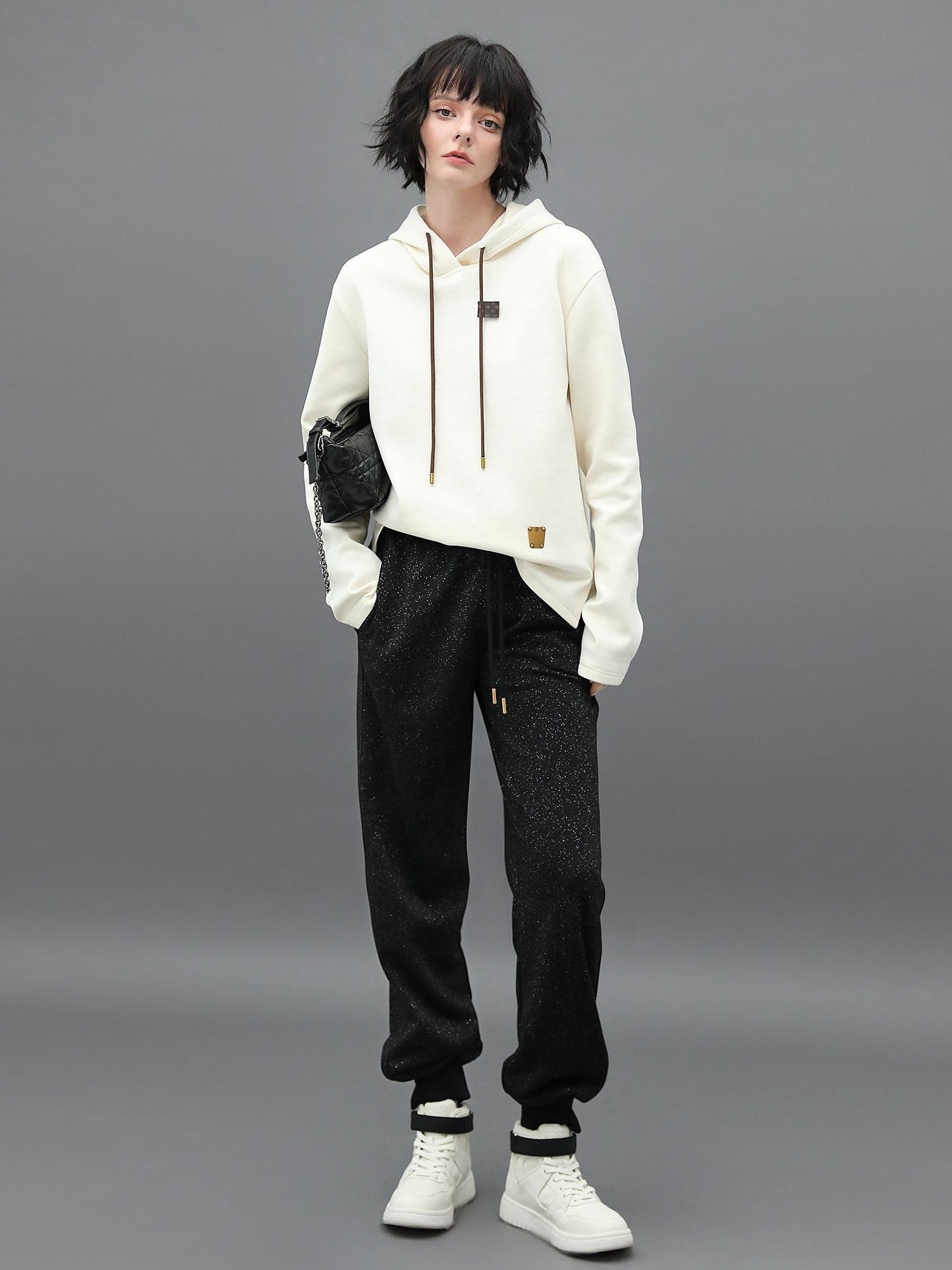 COCOBELLA Soft Polyester Stretch Loose Fit 3D Embellished Drawstring Street Hooded Hoodies