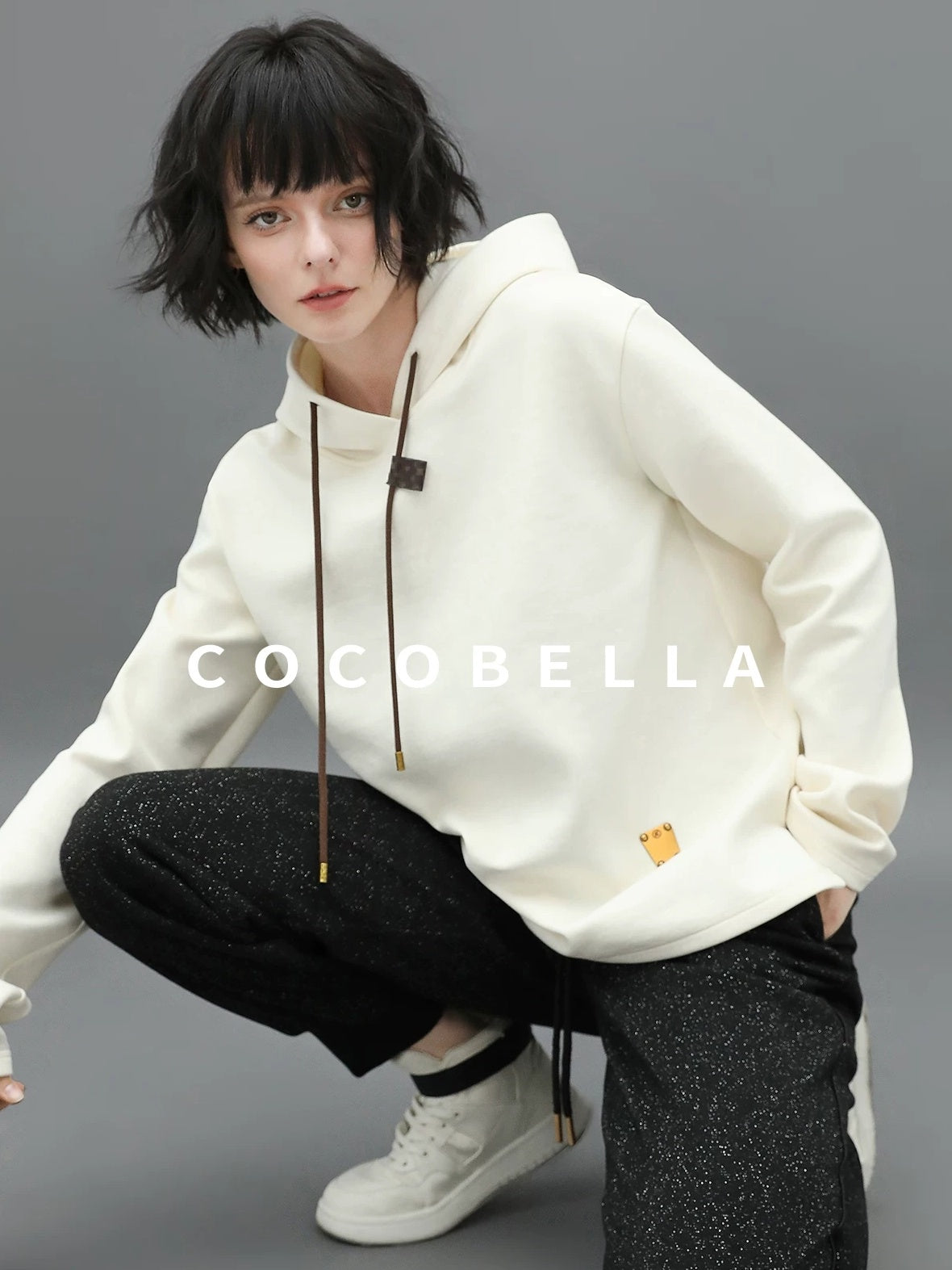 COCOBELLA Soft Polyester Stretch Loose Fit 3D Embellished Drawstring Street Hooded Hoodies