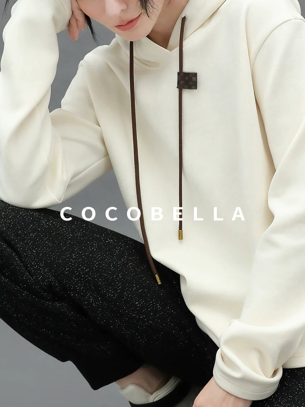 COCOBELLA Soft Polyester Stretch Loose Fit 3D Embellished Drawstring Street Hooded Hoodies