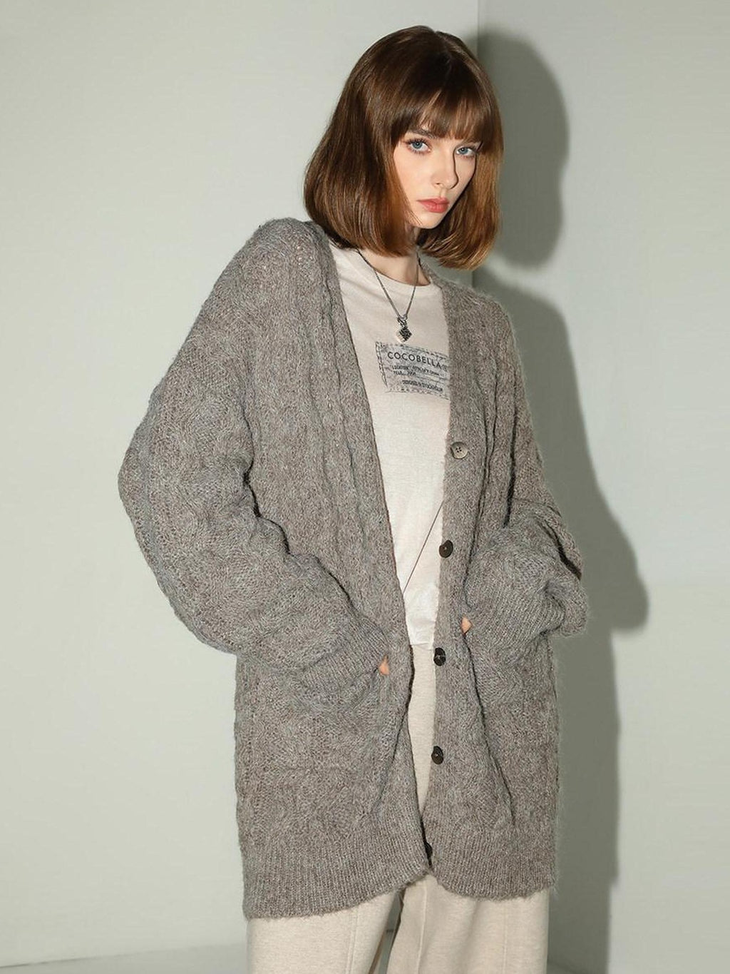 COCOBELLA Soft Relaxed Cable Button Midlength Knit Cardigan Women Acrylic Blend Sweater