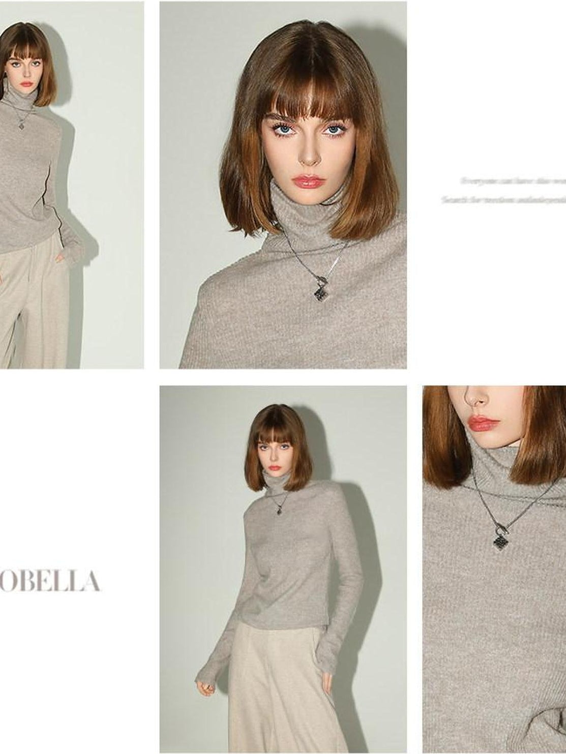 COCOBELLA Soft Ribbed Turtleneck Slim Fit Minimal Commuter Pullover Oatmeal Khaki Sweater