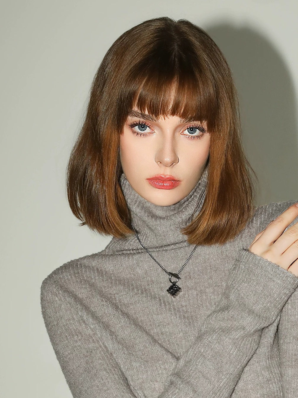 COCOBELLA Soft Ribbed Turtleneck Slim Fit Minimal Commuter Pullover Oatmeal Khaki Sweater