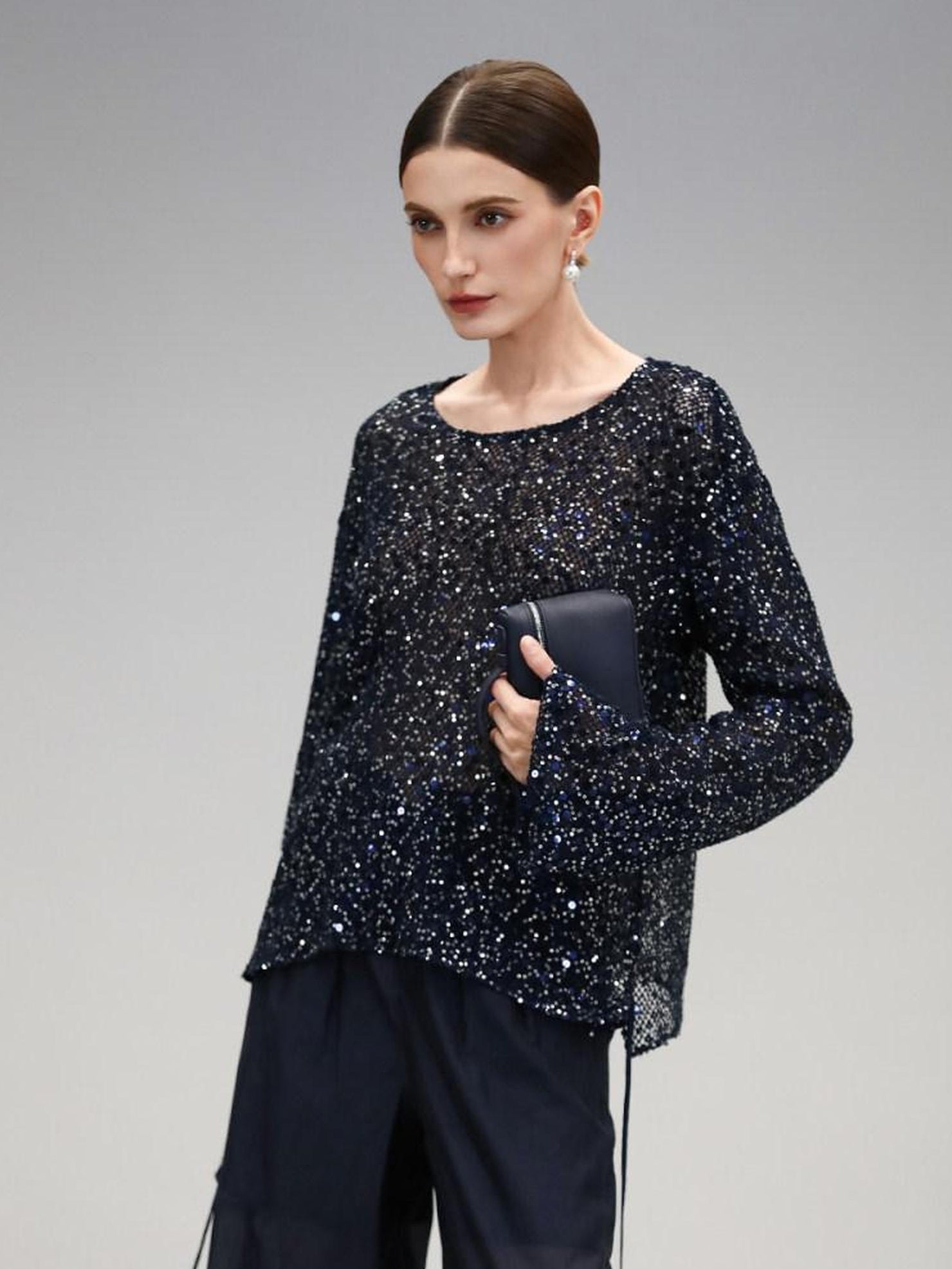 COCOBELLA Soft Sequin Knit Straight Fit Commuter Chic Women Round Neck Pullover Sweater